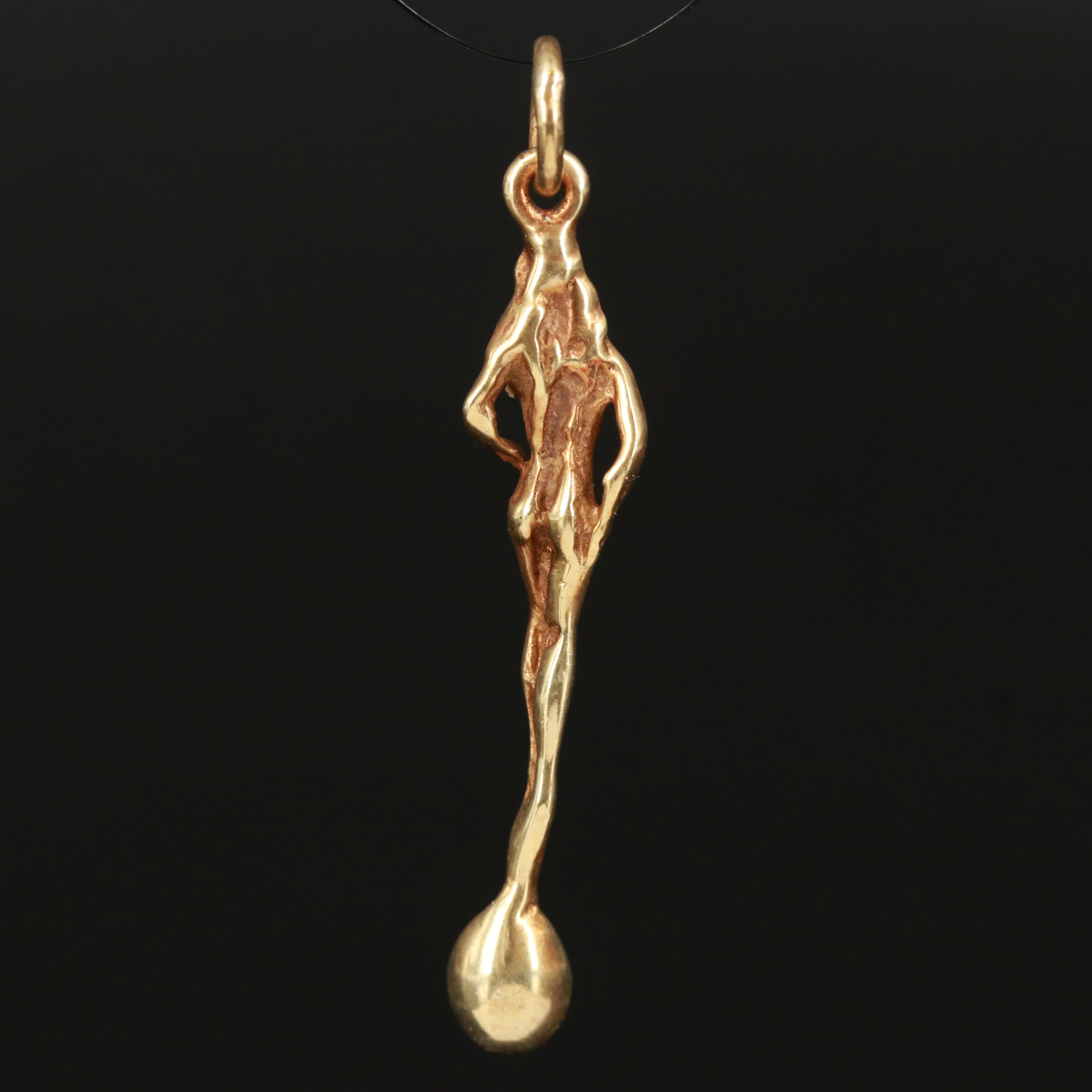 14K Snuff Spoon Pendant with Feminine Figure Design