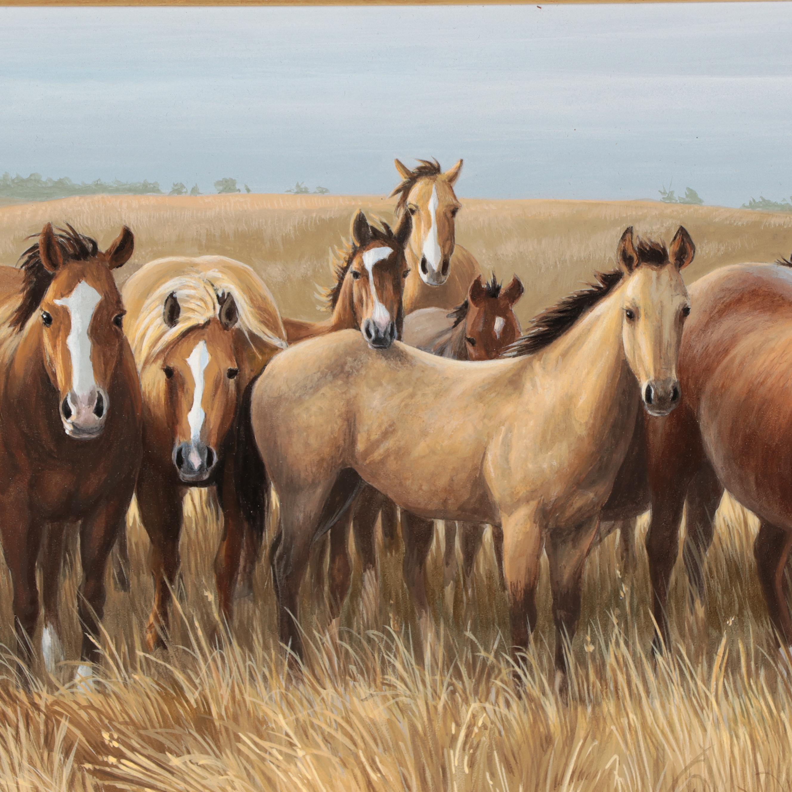 Jim Hautman Wildlife Oil Painting of Horses, Circa 2000