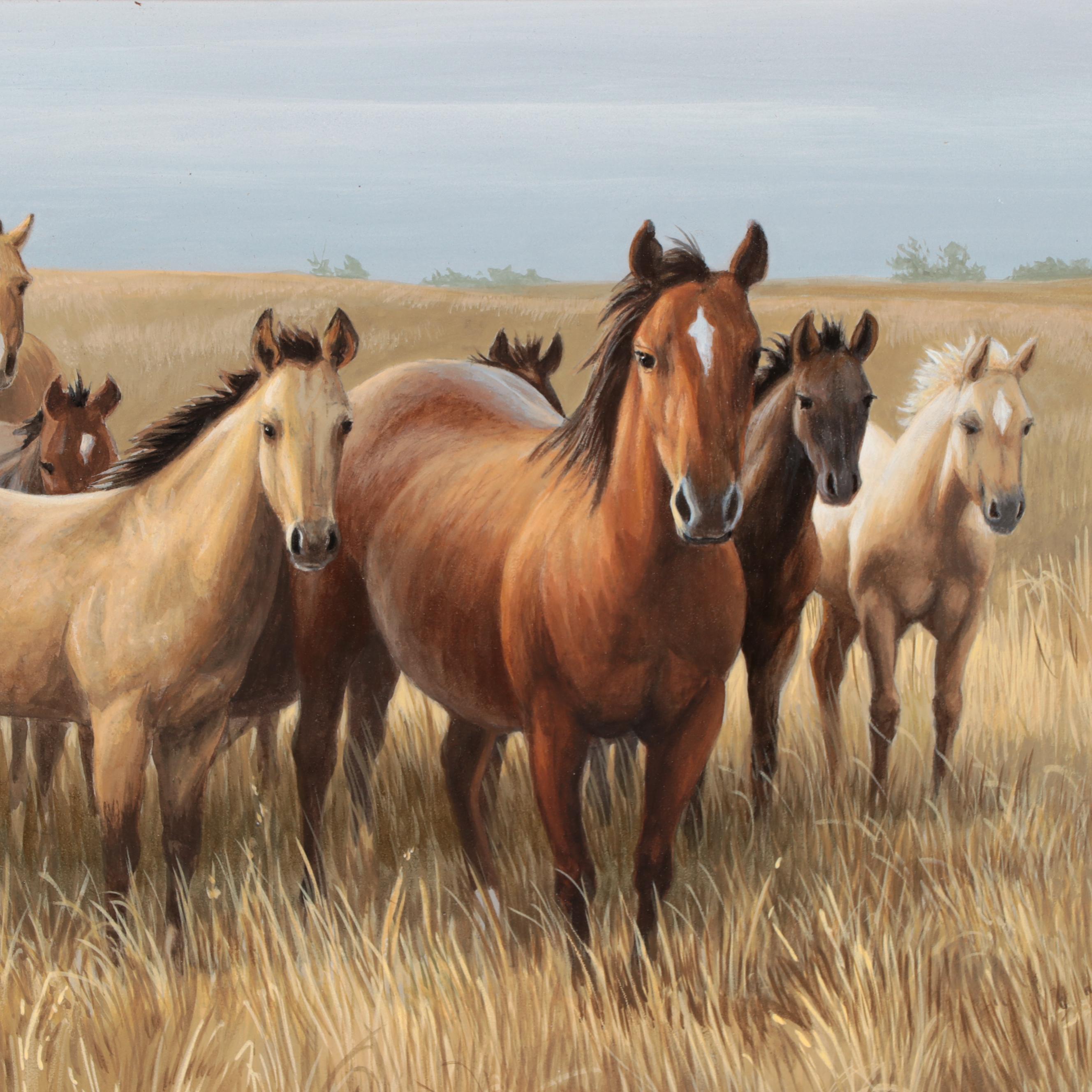 Jim Hautman Wildlife Oil Painting of Horses, Circa 2000