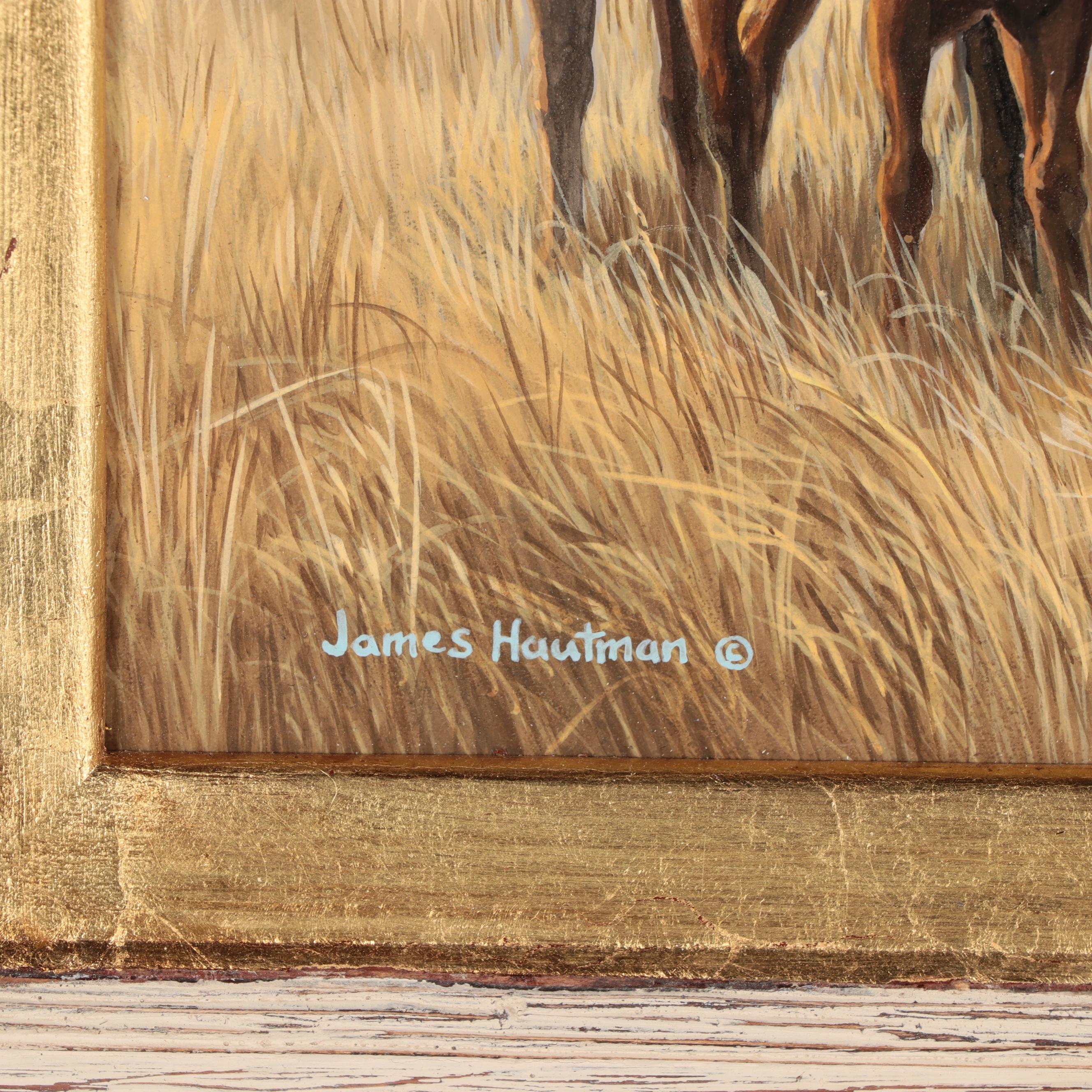 Jim Hautman Wildlife Oil Painting of Horses, Circa 2000