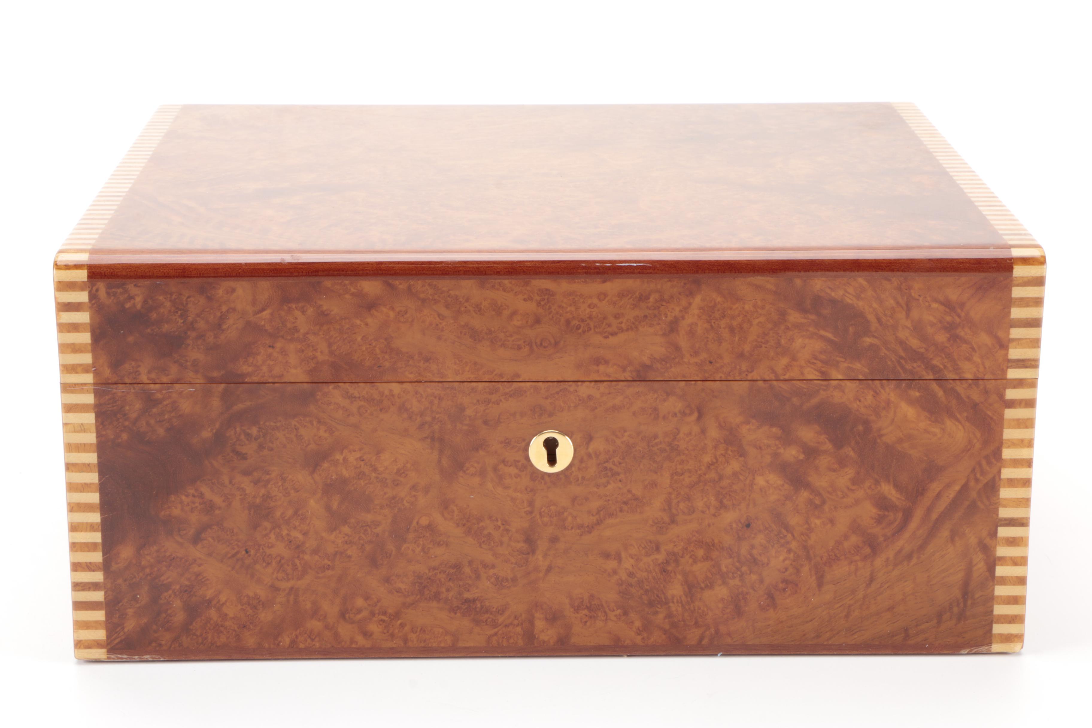 Elie Bleu of Paris High Gloss Burl Wood Veneer Jewelry Box