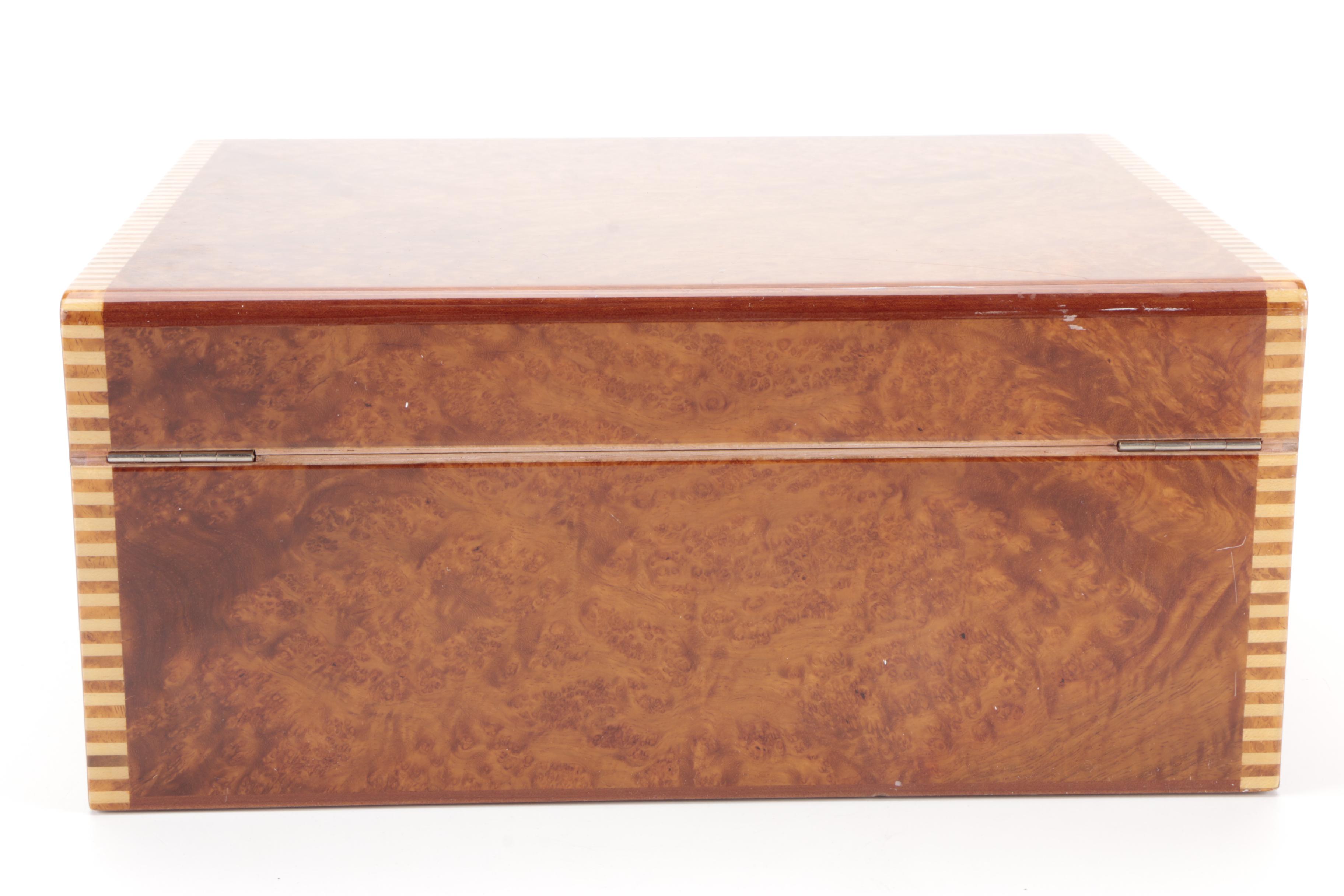 Elie Bleu of Paris High Gloss Burl Wood Veneer Jewelry Box