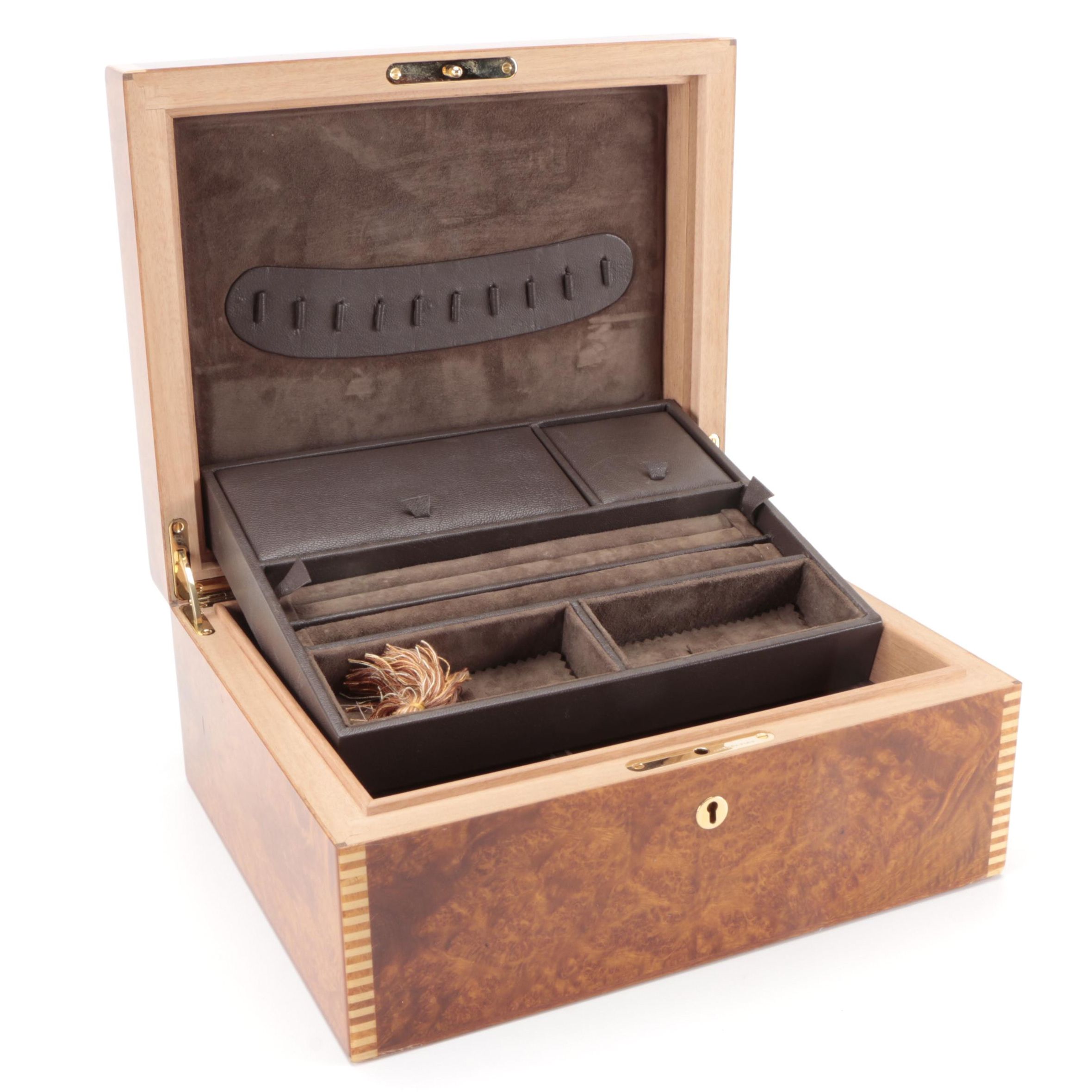 Elie Bleu of Paris High Gloss Burl Wood Veneer Jewelry Box