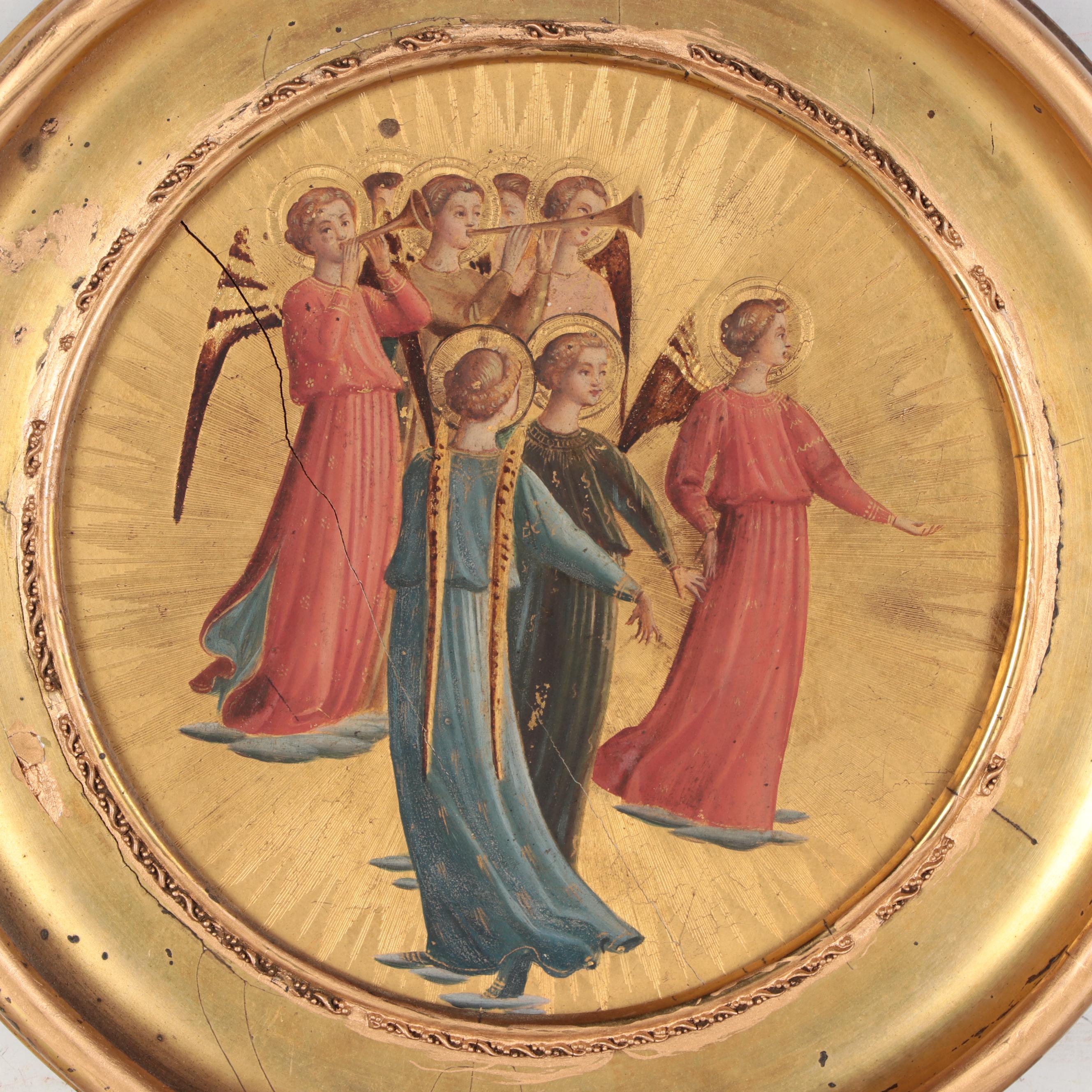 Italian School Gold Leaf and Oil Painting of Angels, Early 20th Century