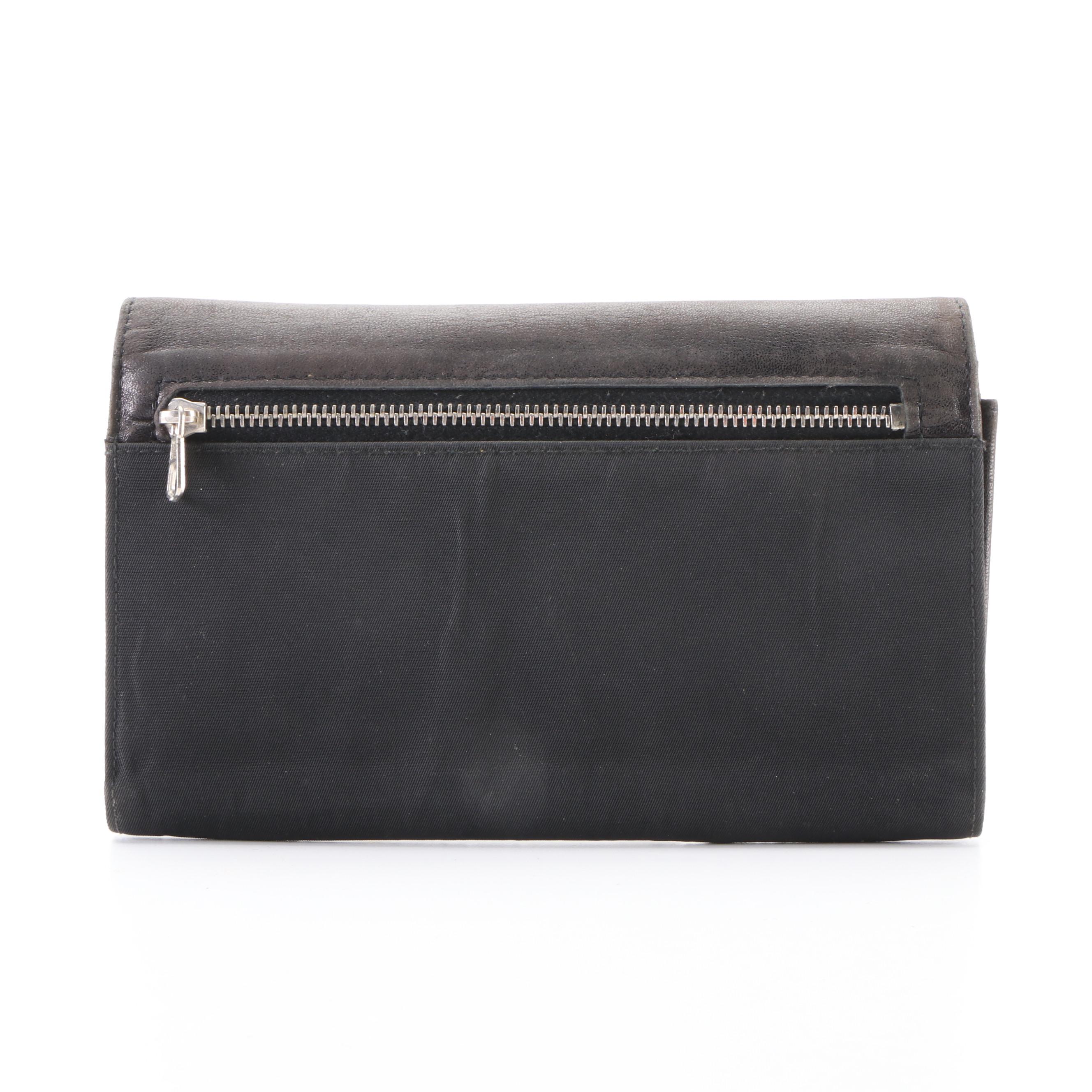 Prada Accordion Wallet in Black Leather and Tessuto Nylon