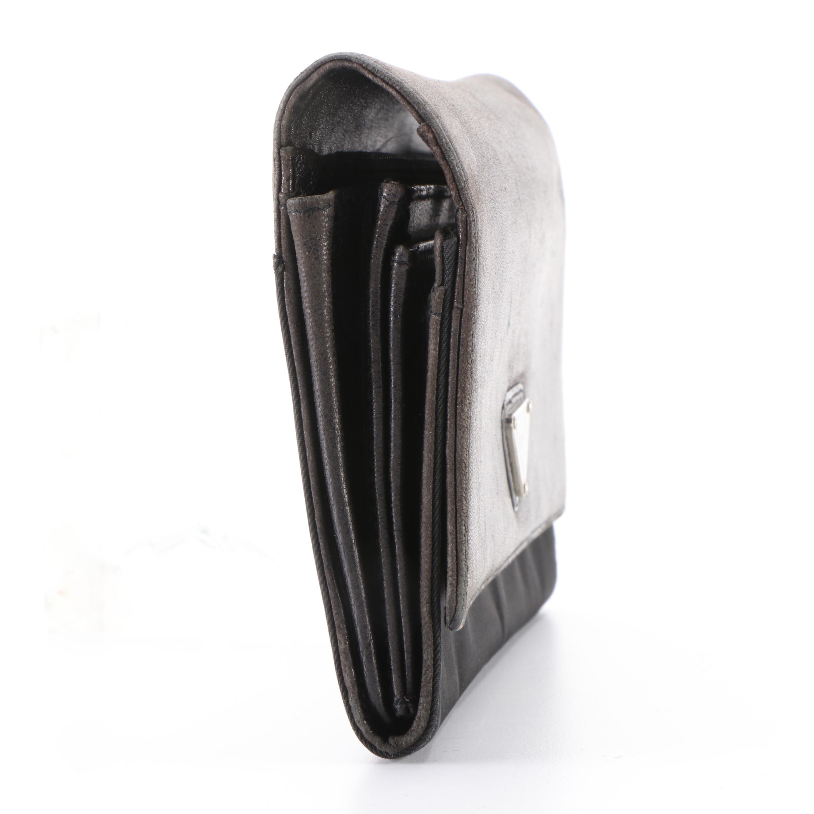 Prada Accordion Wallet in Black Leather and Tessuto Nylon