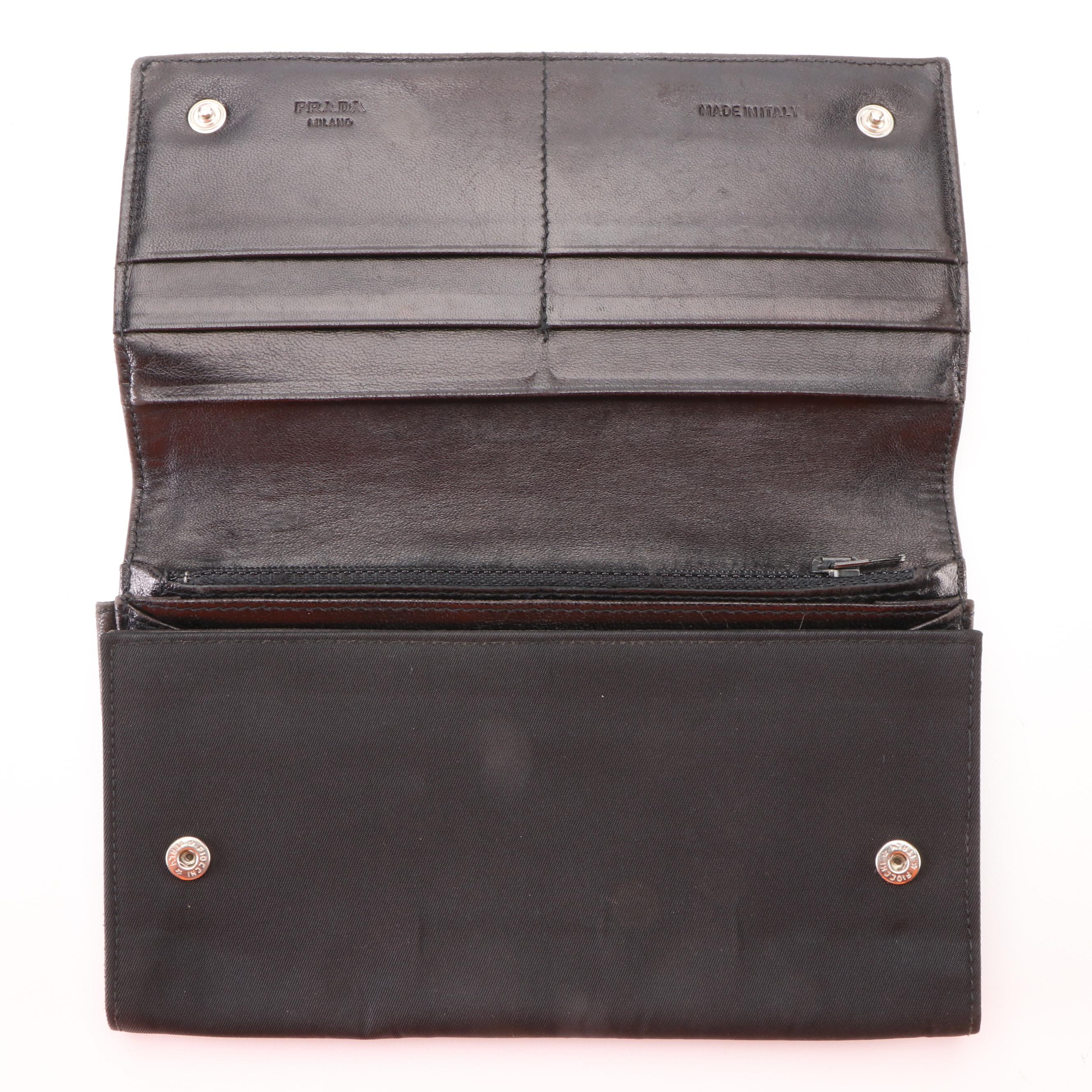 Prada Accordion Wallet in Black Leather and Tessuto Nylon