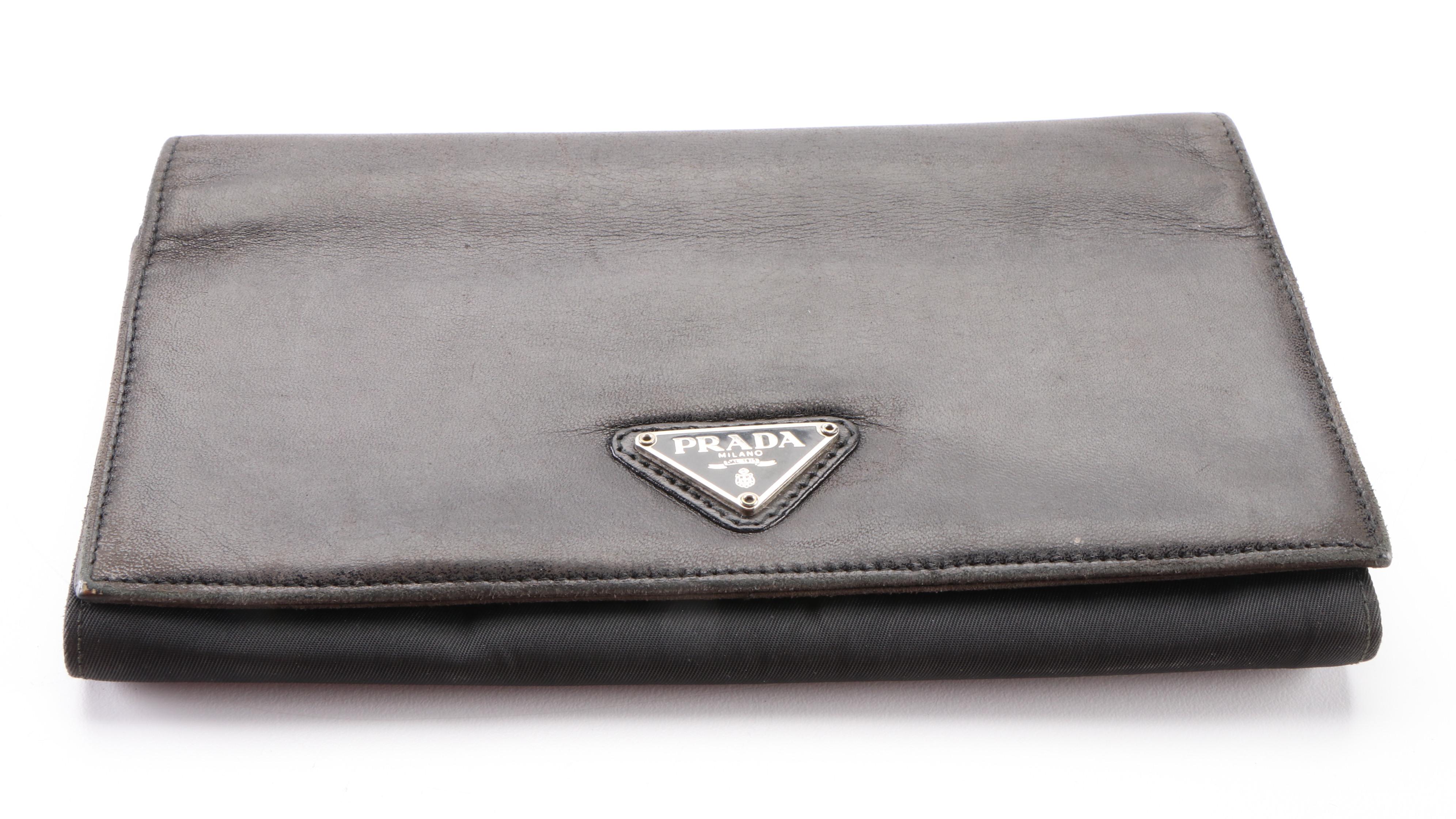 Prada Accordion Wallet in Black Leather and Tessuto Nylon