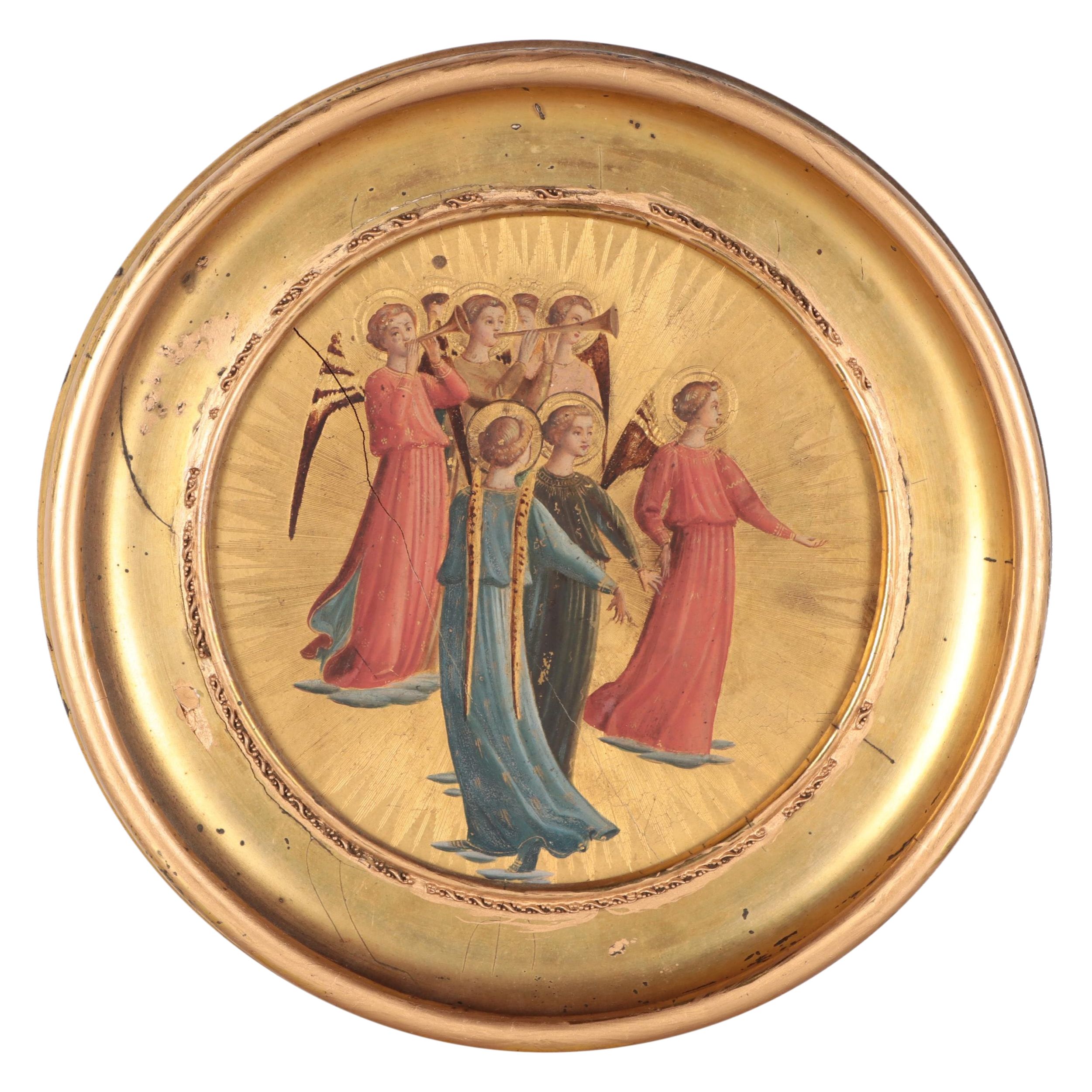 Italian School Gold Leaf and Oil Painting of Angels, Early 20th Century