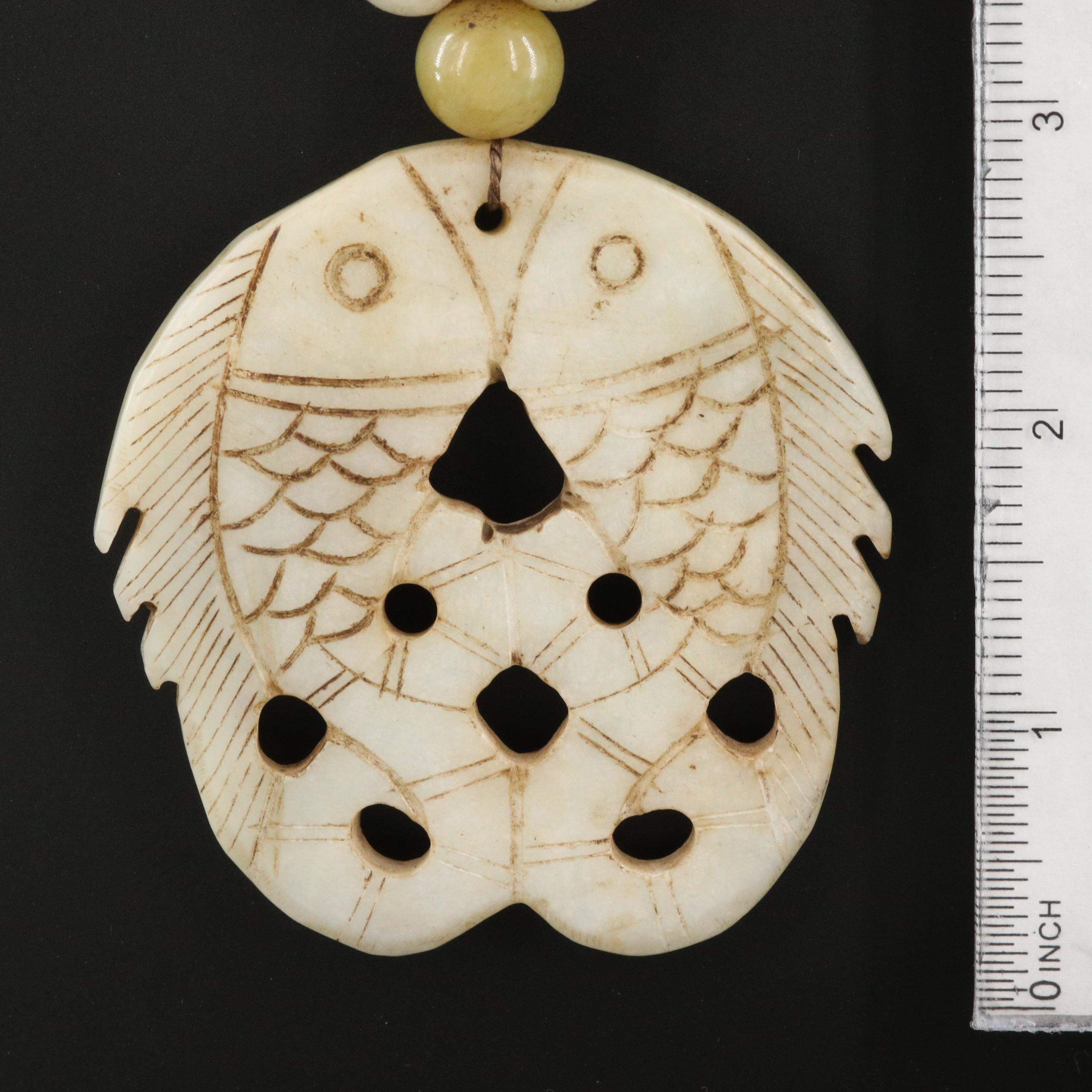 Serpentine Carved Drop and Beaded Necklace