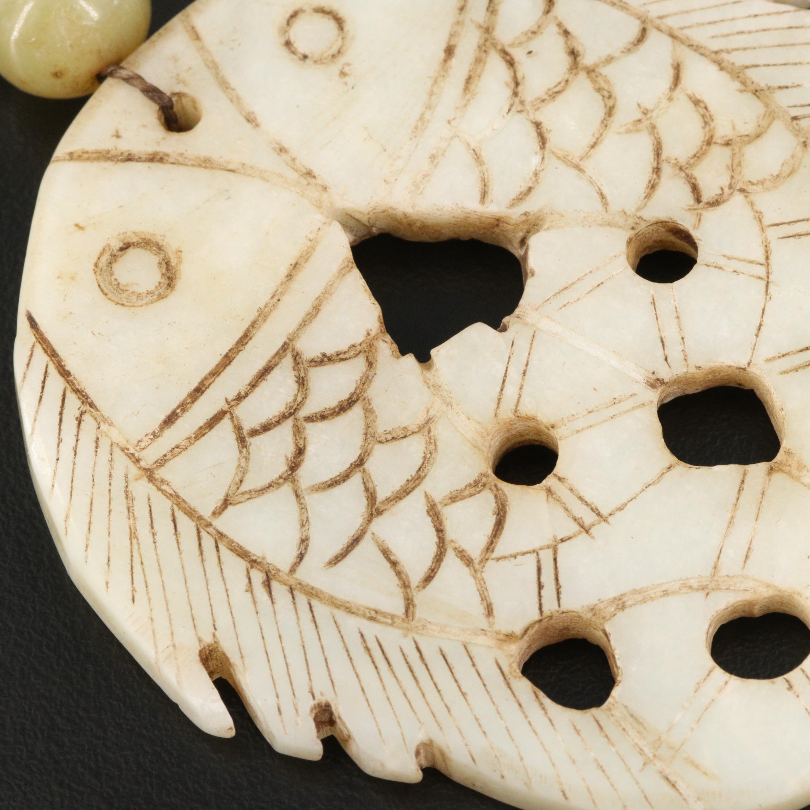 Serpentine Carved Drop and Beaded Necklace