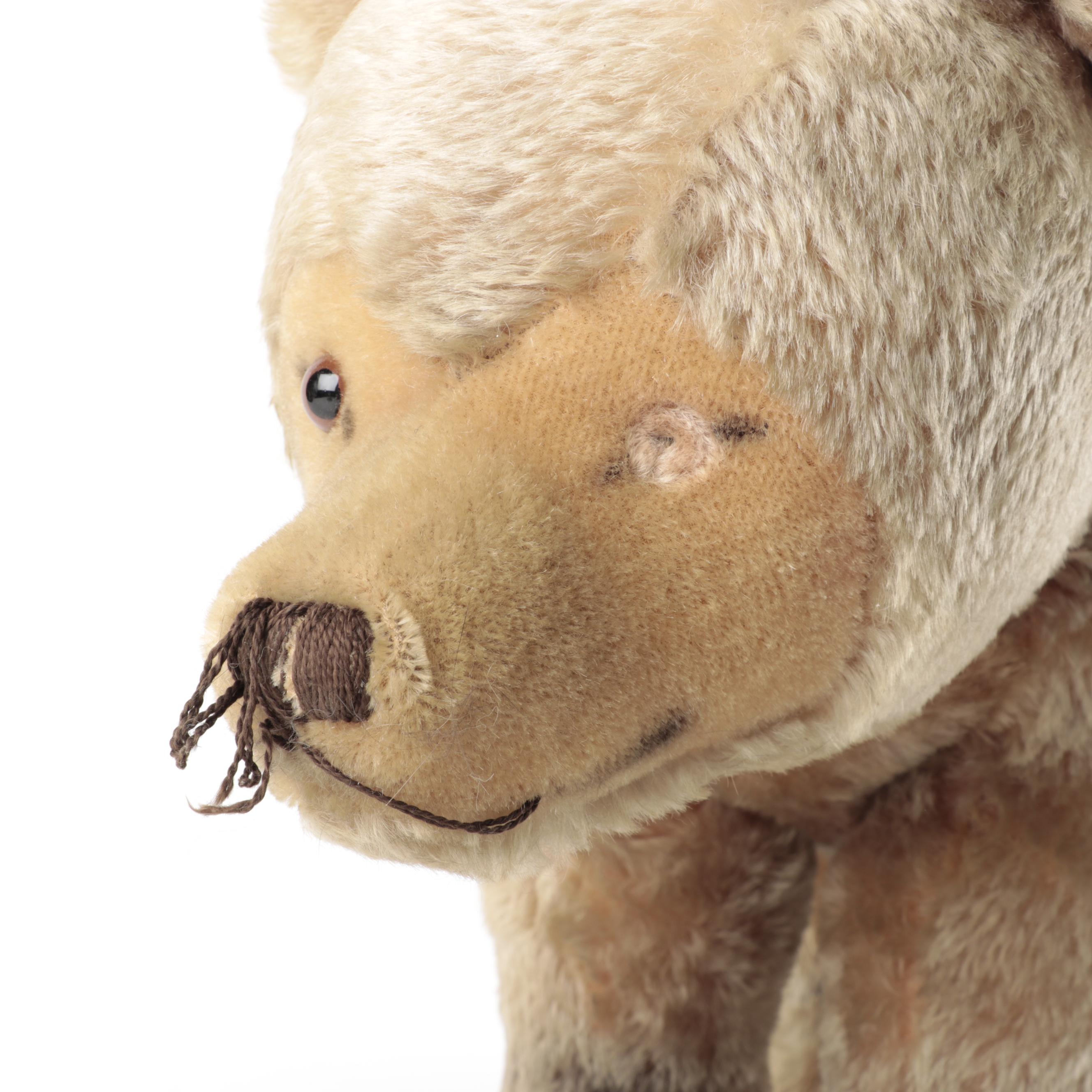 Steiff Beige, Mohair Teddy Bear Ride on Toy with Swiveling Front Wheels, Vintage