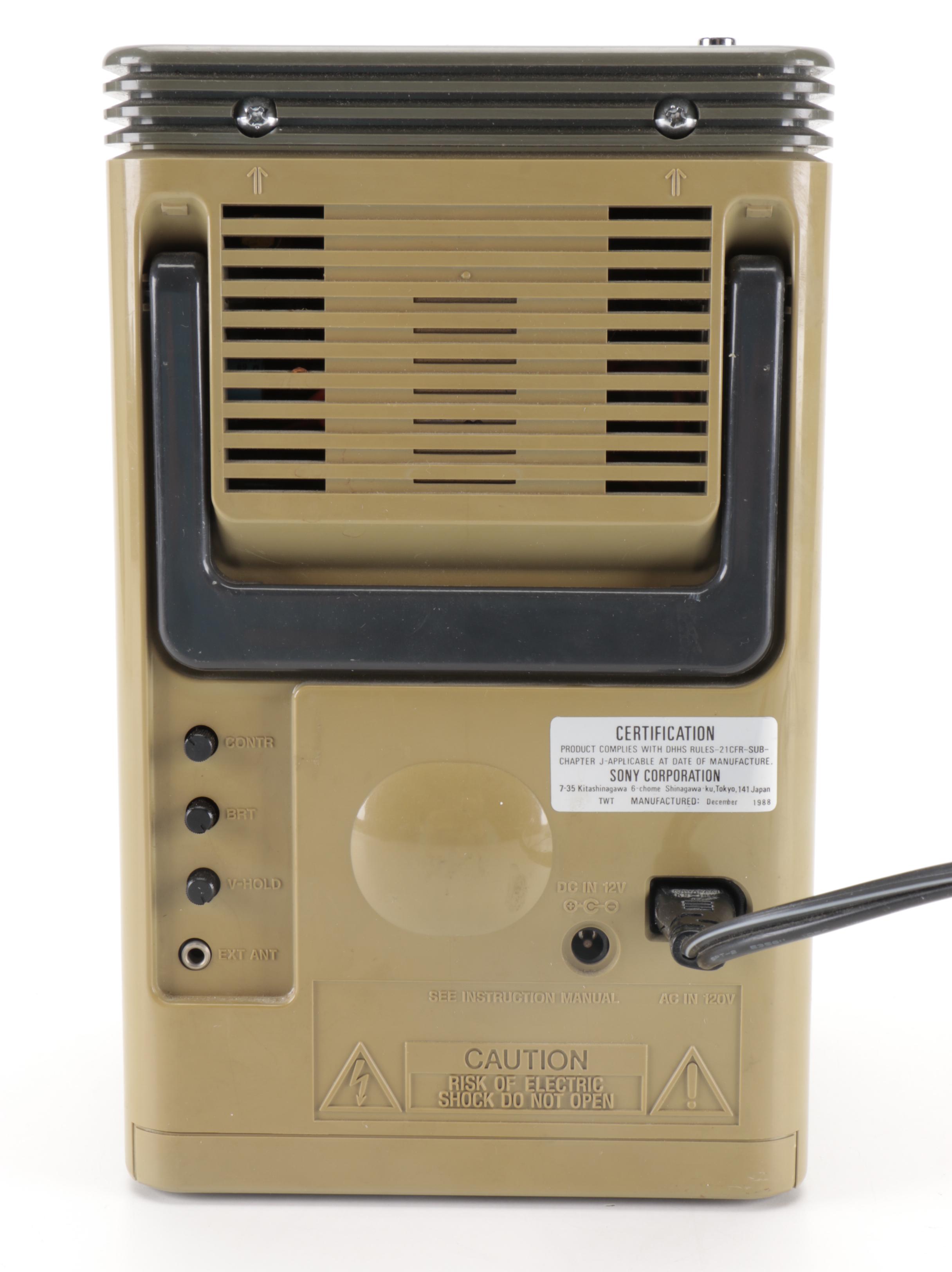 Sony Mega Watchman Black and White TV, FM/AM Receiver, 1988