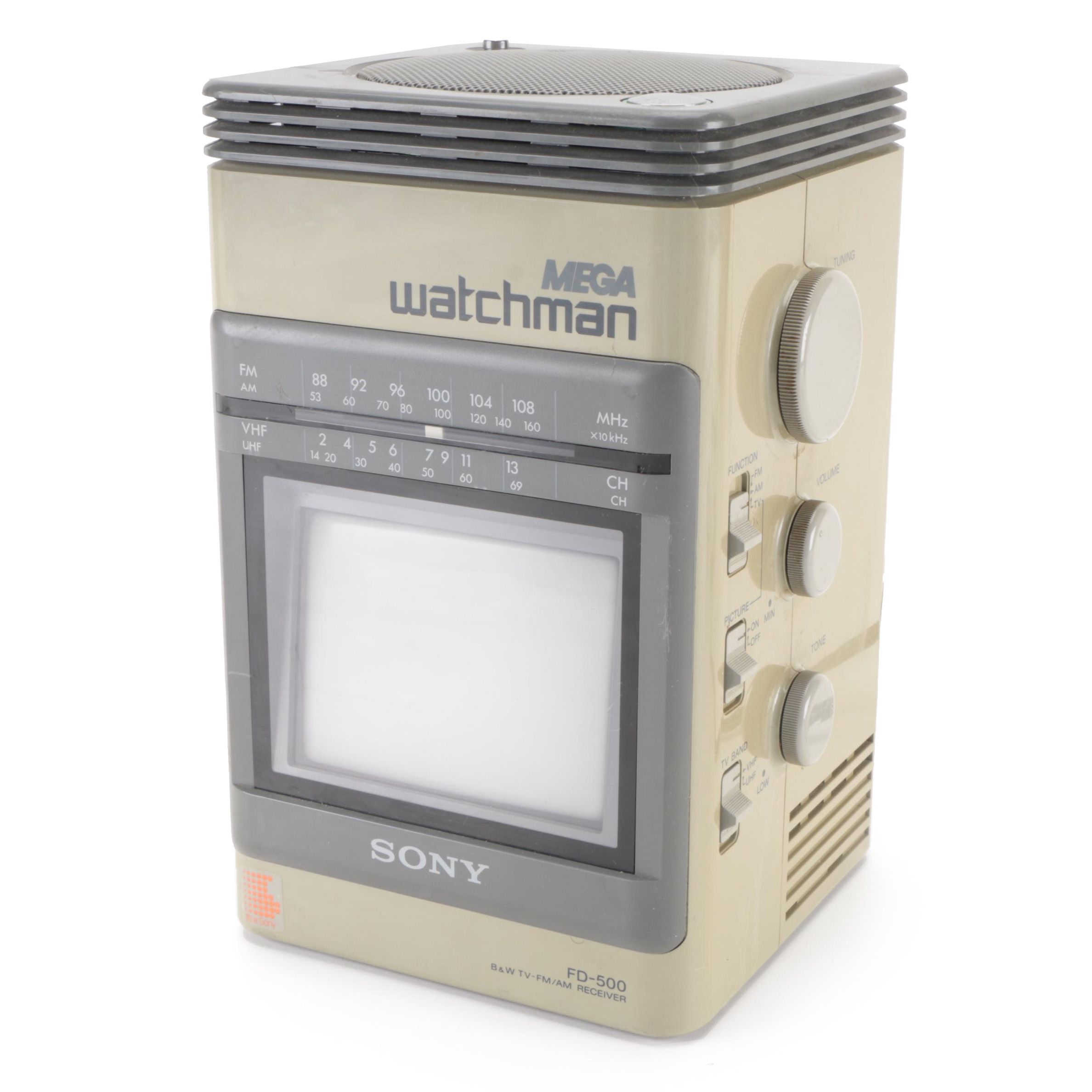 Sony Mega Watchman Black and White TV, FM/AM Receiver, 1988