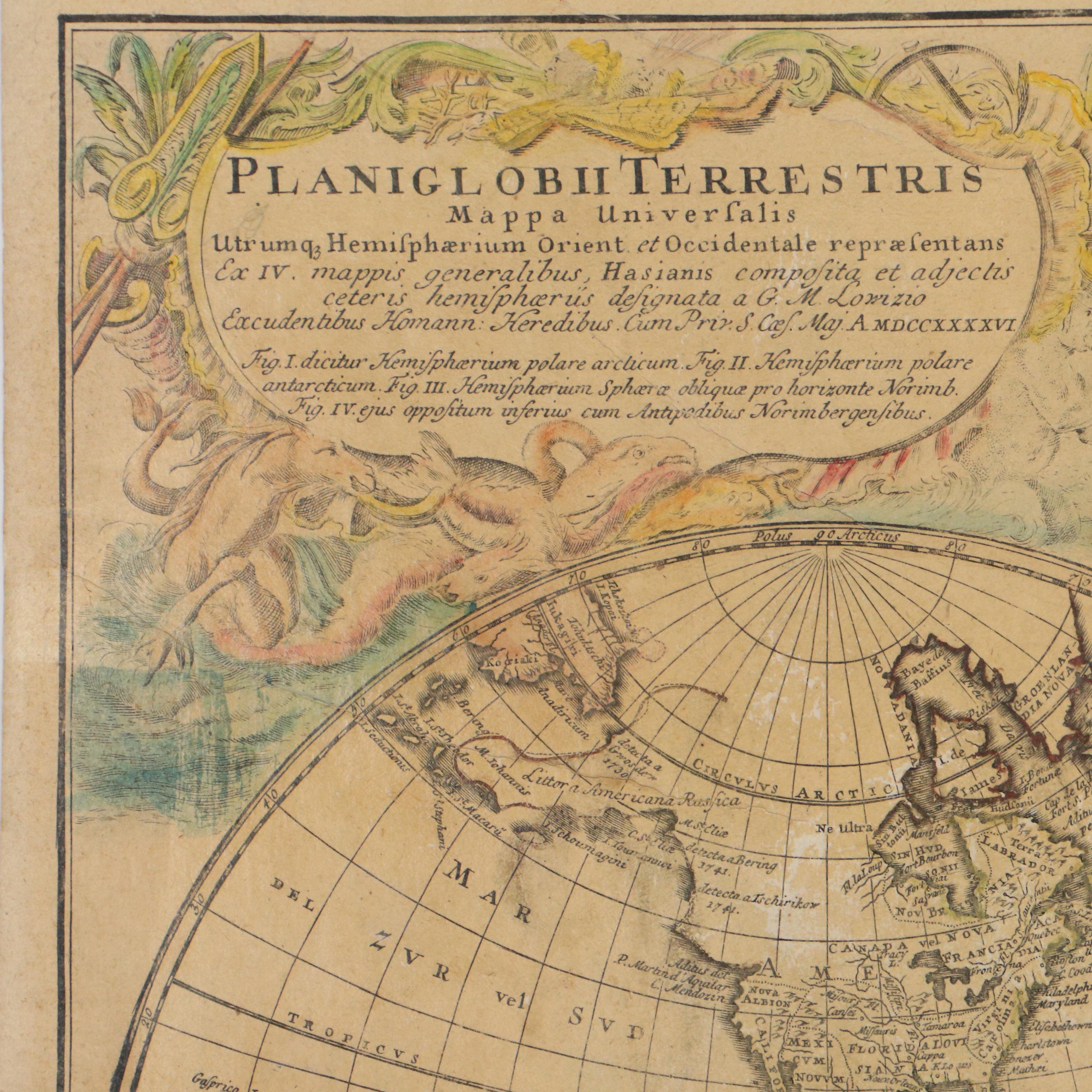 Homann Heirs Hand-Colored Map "Planiglobii Terrestris Mappa Universalis"