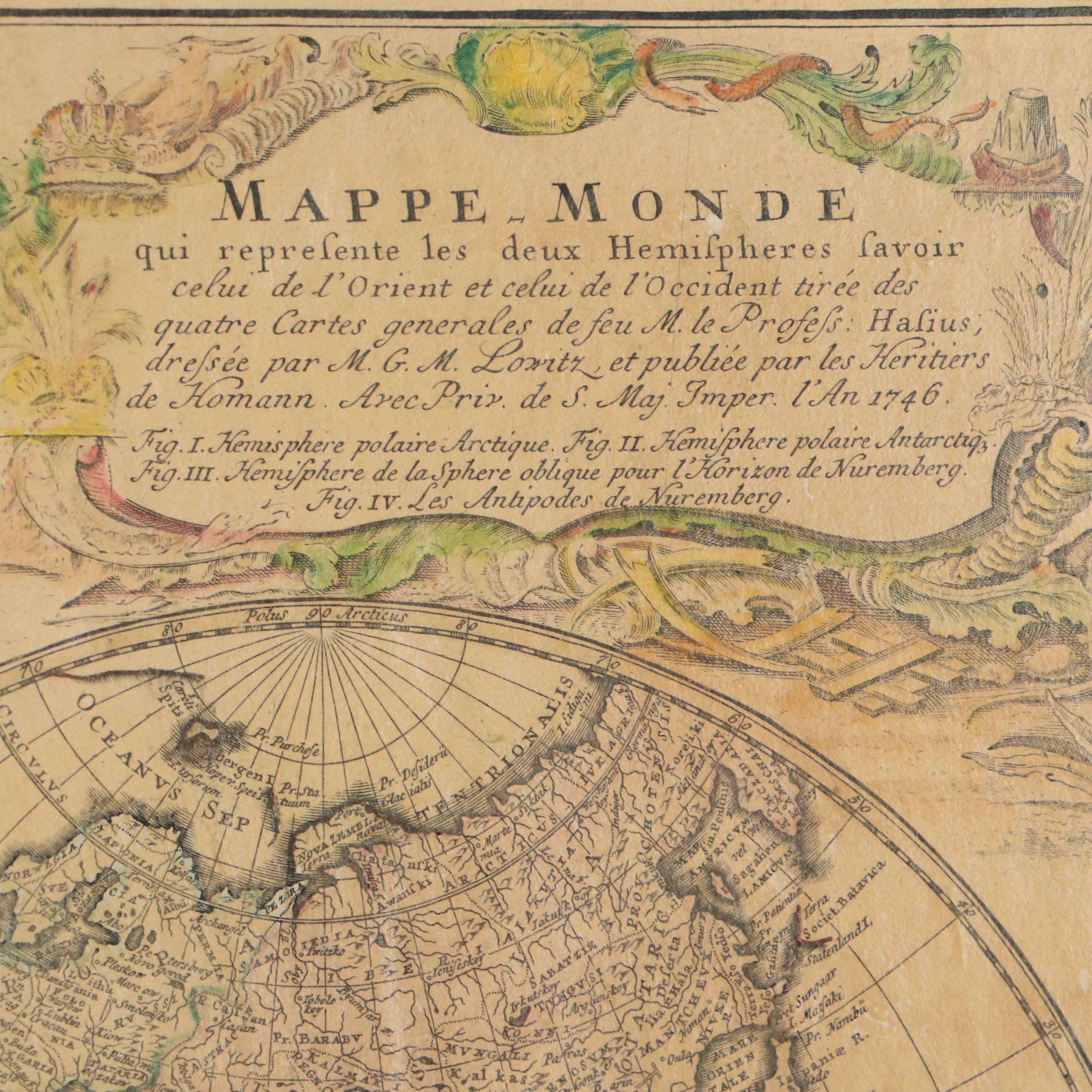 Homann Heirs Hand-Colored Map "Planiglobii Terrestris Mappa Universalis"