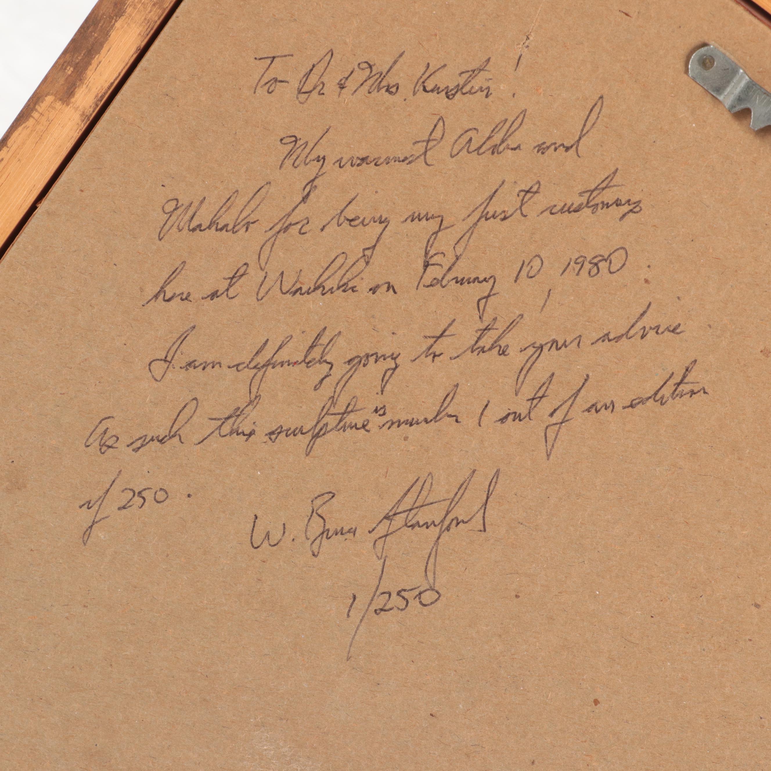 W. Bruce Stanford Bonded Bronze Relief Sculpture of Portrait, Late 20th Century