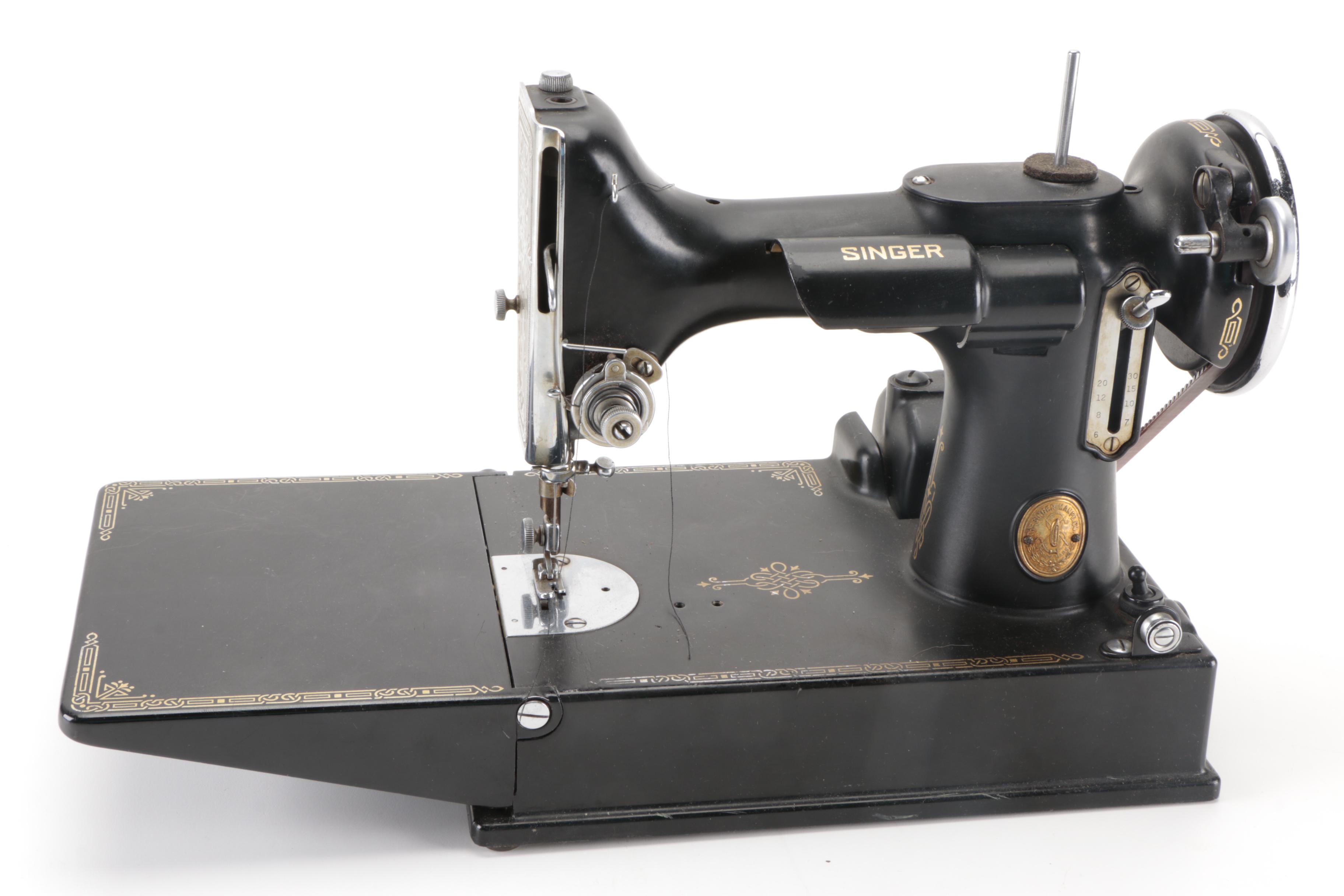 Singer Featherweight Portable Sewing Machine with Case, Accessories, 1937