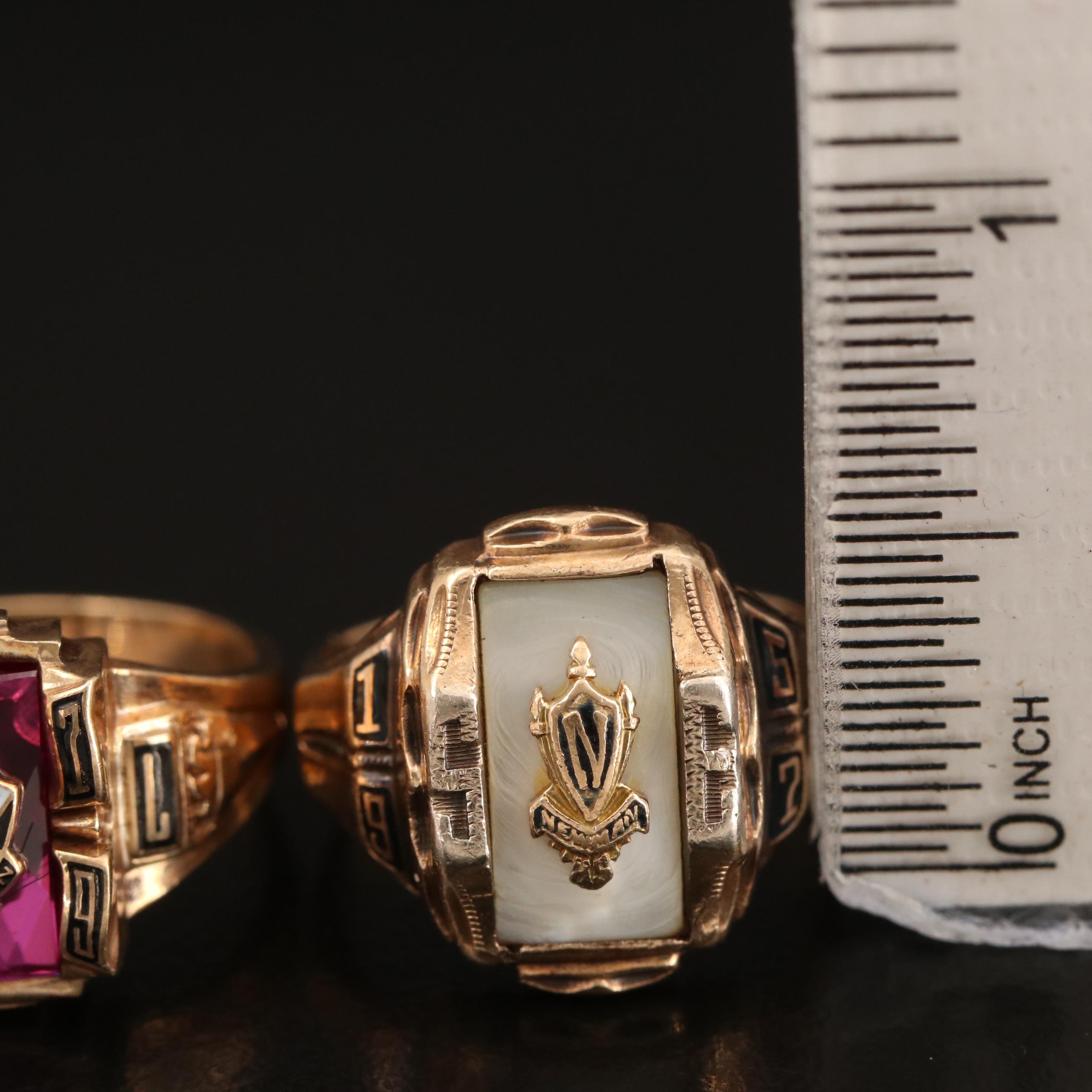 10K Ruby and Mother of Pearl Class Rings with Enamel Accents