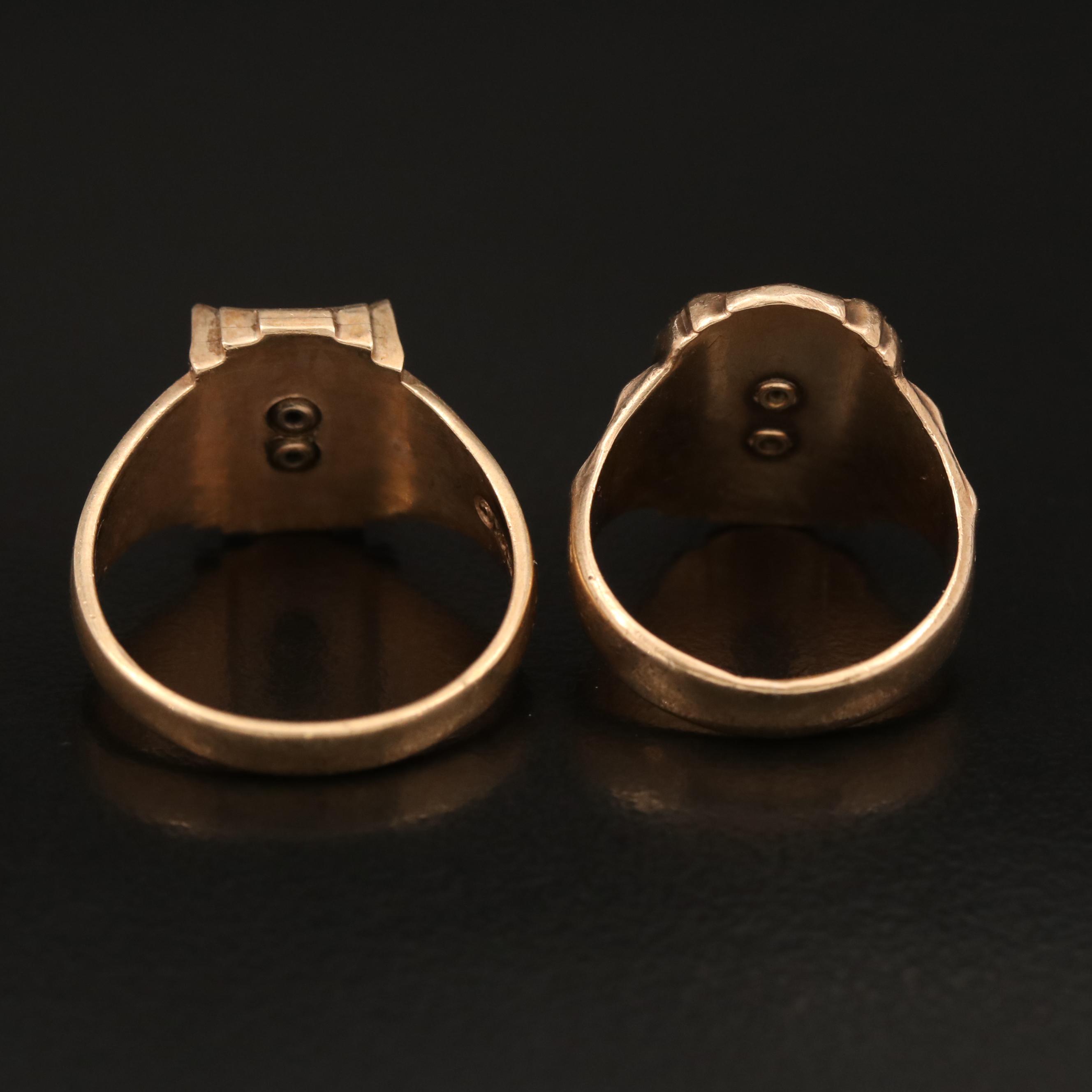 10K Ruby and Mother of Pearl Class Rings with Enamel Accents