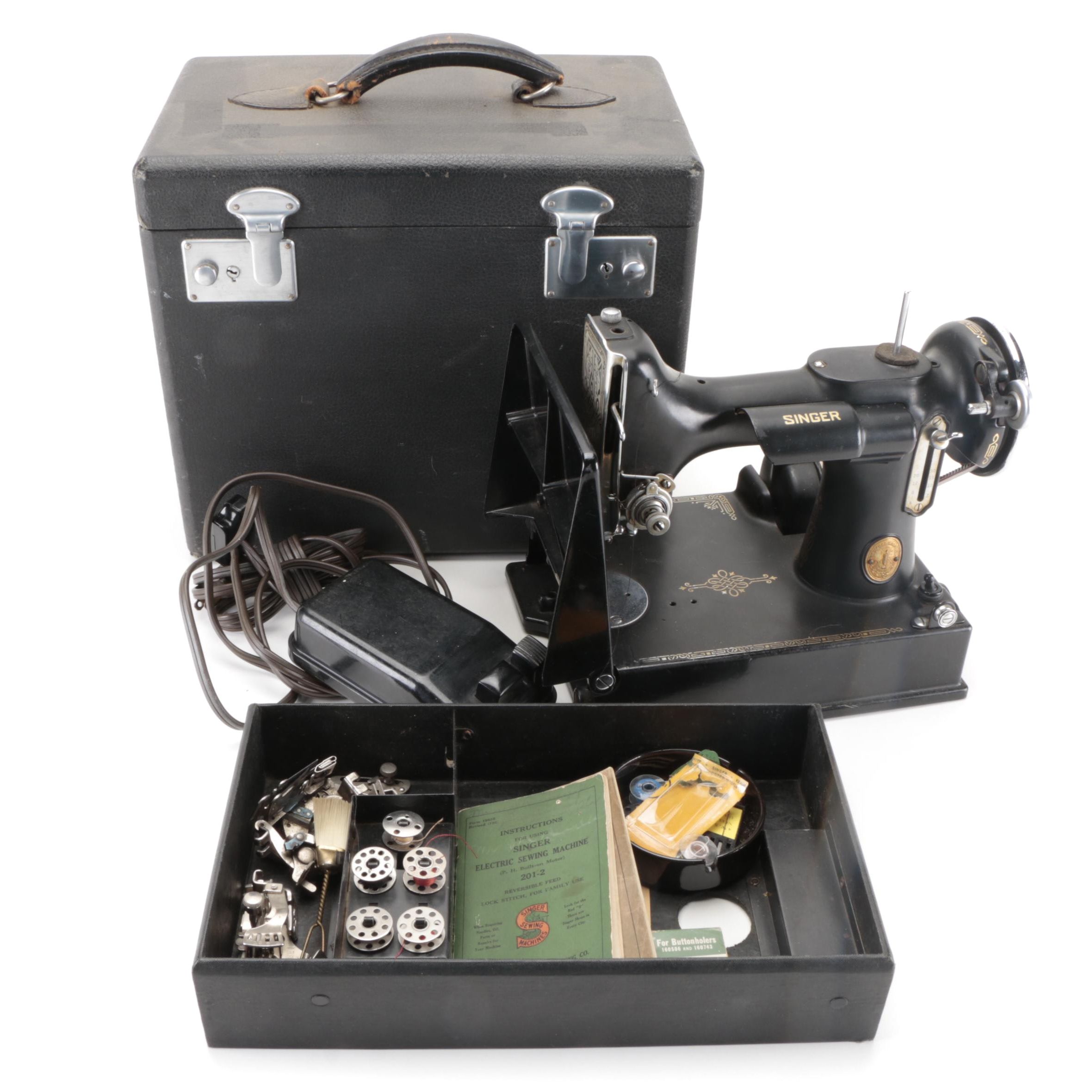 Singer Featherweight Portable Sewing Machine with Case, Accessories, 1937