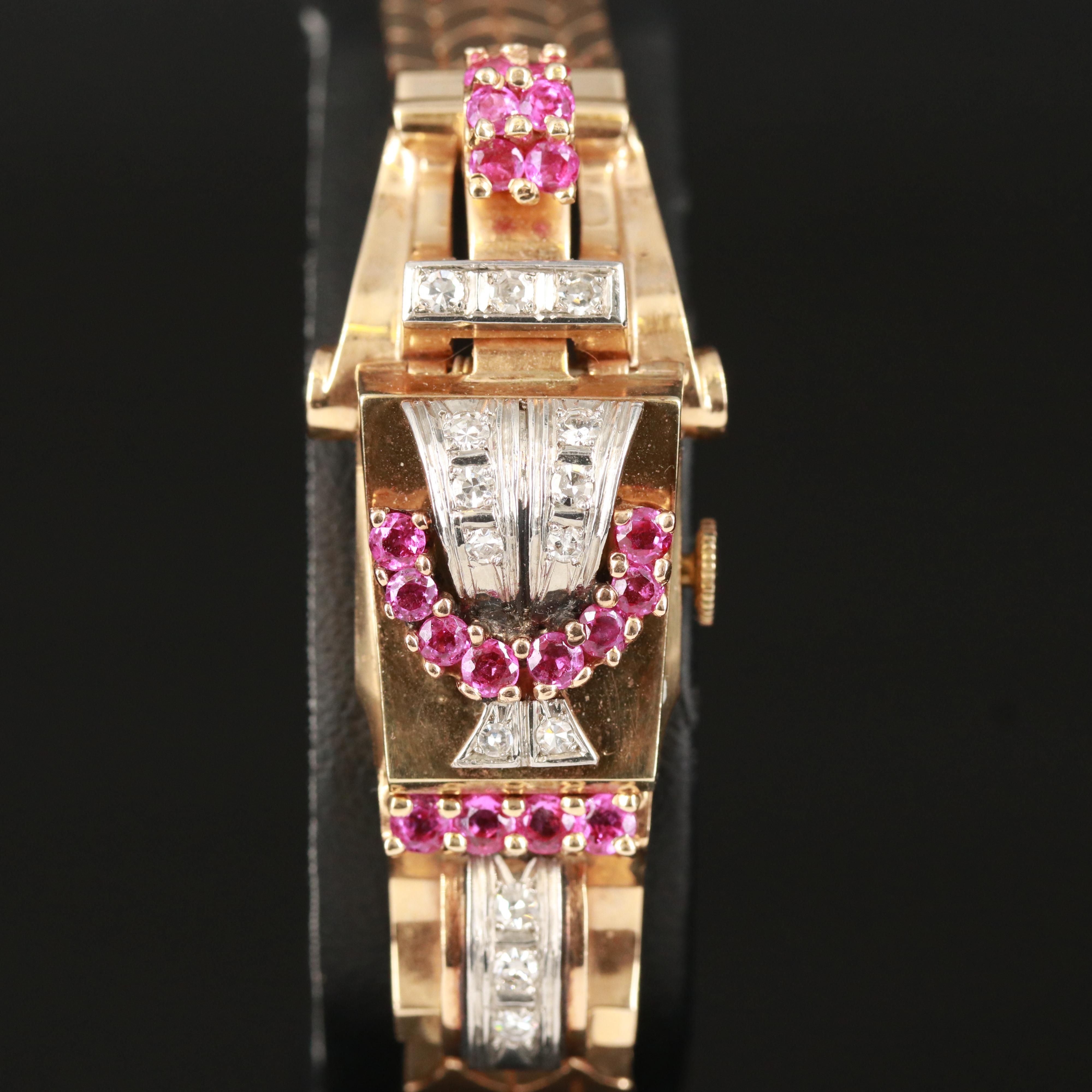 14K Gotham Diamond and Ruby Covered Hidden Dial Watch