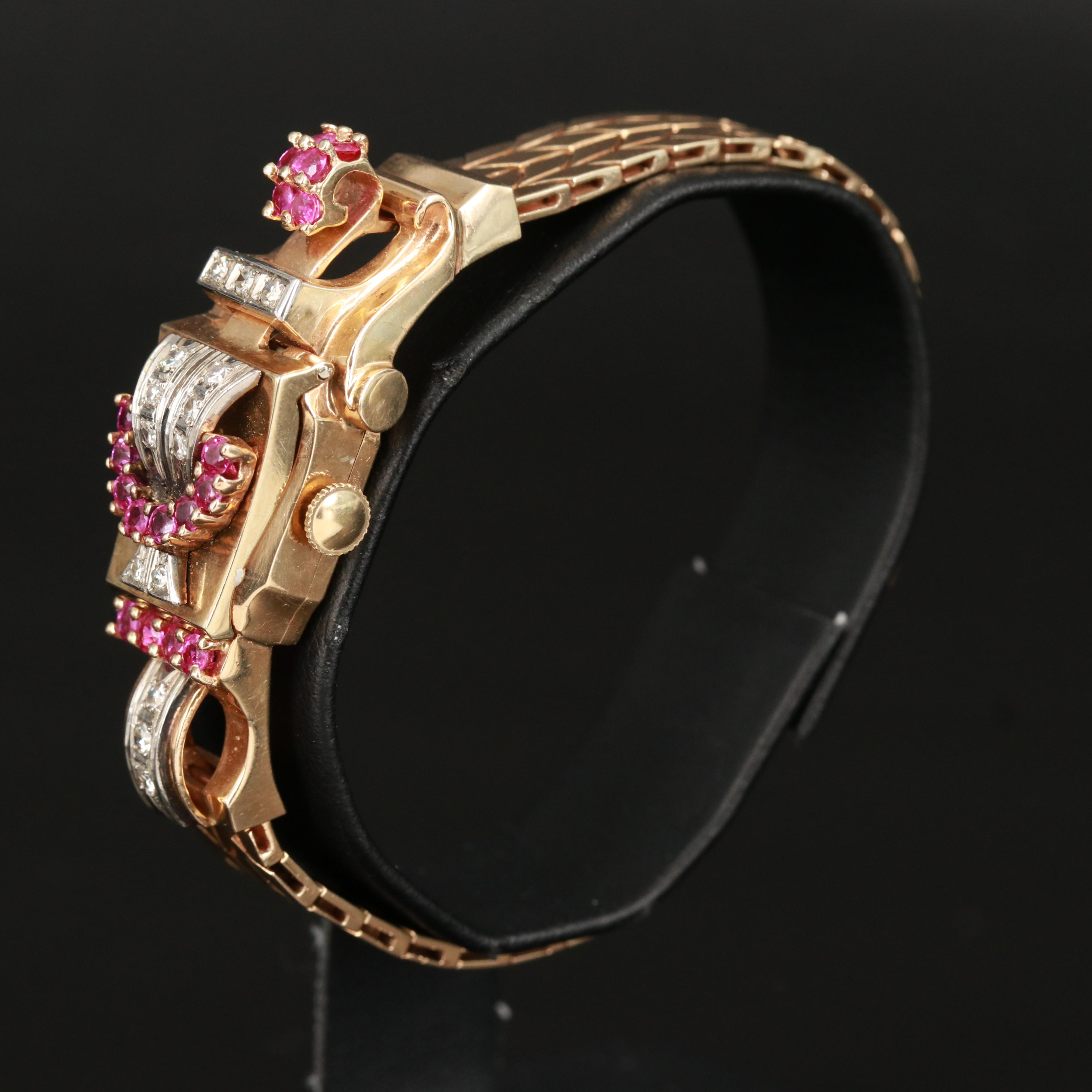 14K Gotham Diamond and Ruby Covered Hidden Dial Watch