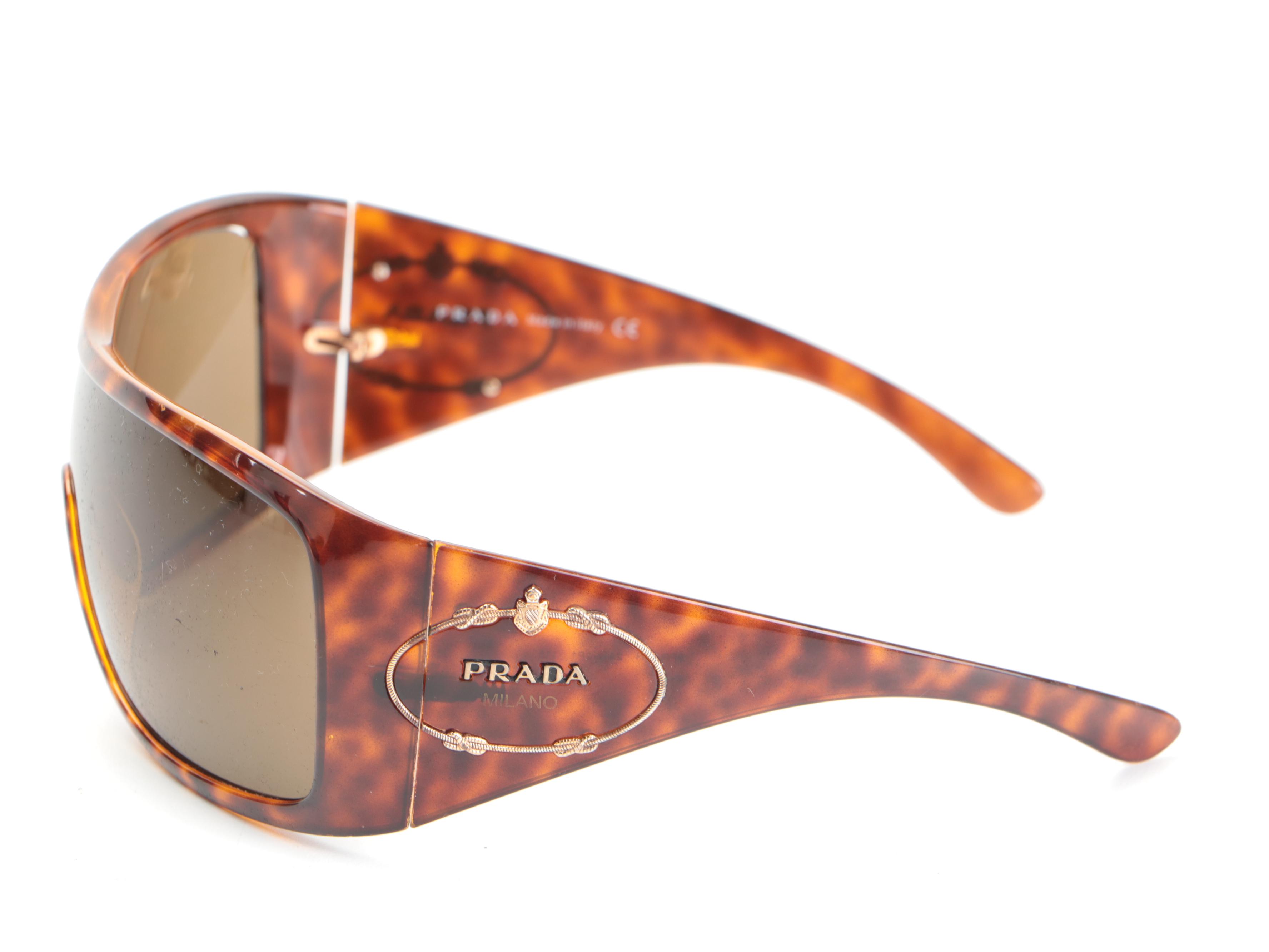 Prada SPR 04H Wrap Sunglasses in Carey Brown with Case