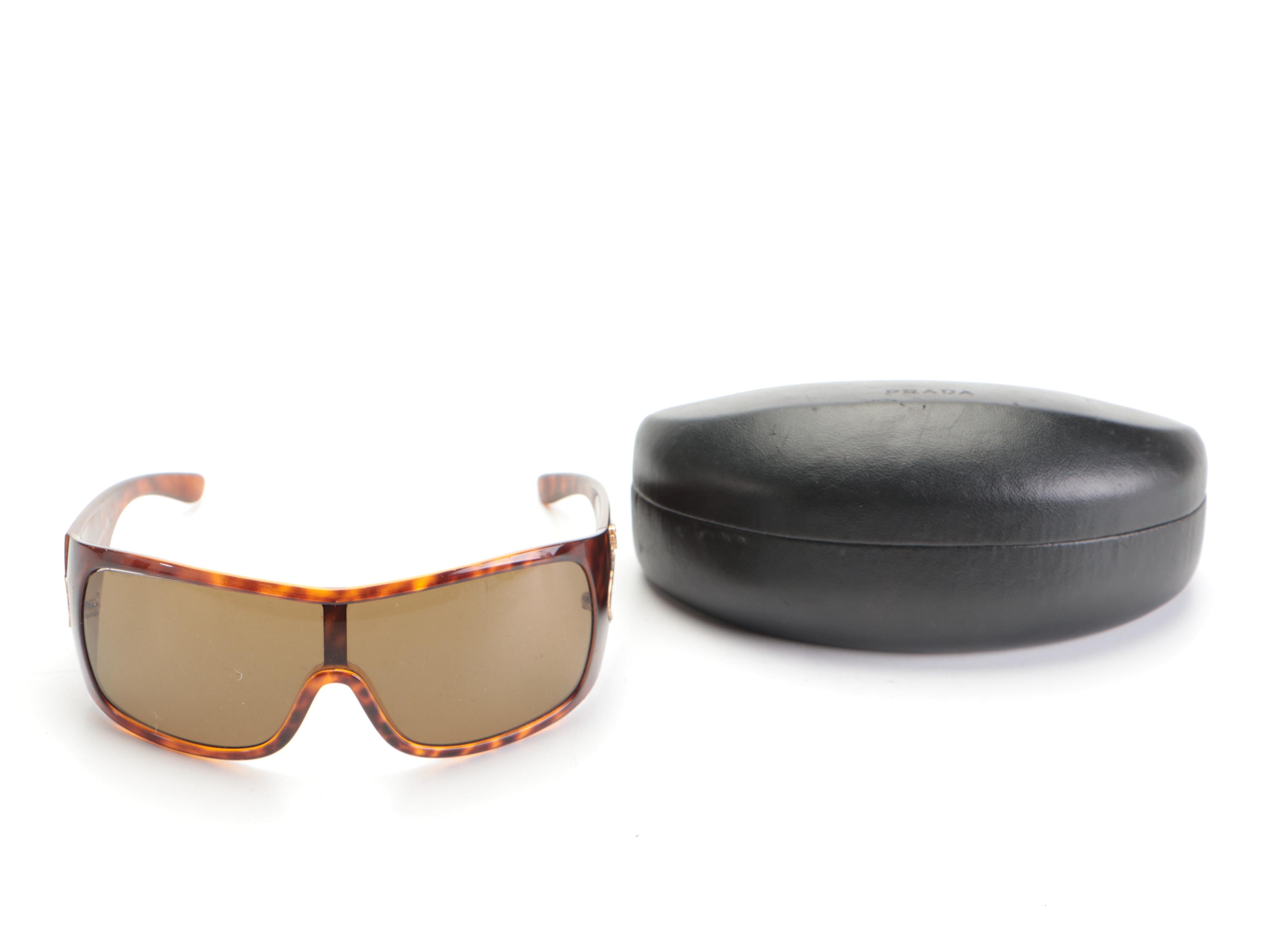 Prada SPR 04H Wrap Sunglasses in Carey Brown with Case