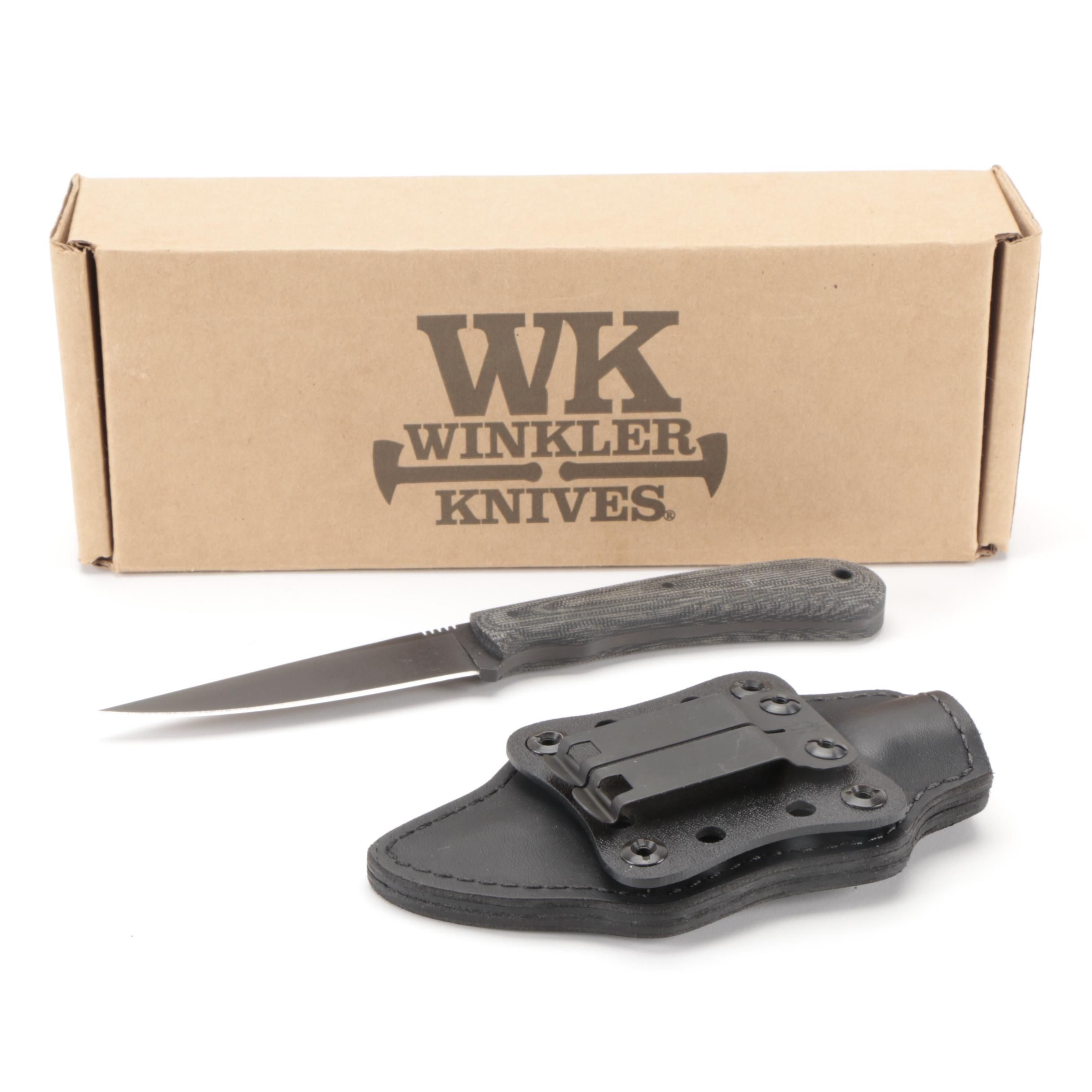 Winkler "Operator Black Micarta" Hunting Knife and Leather Sheath in Packaging