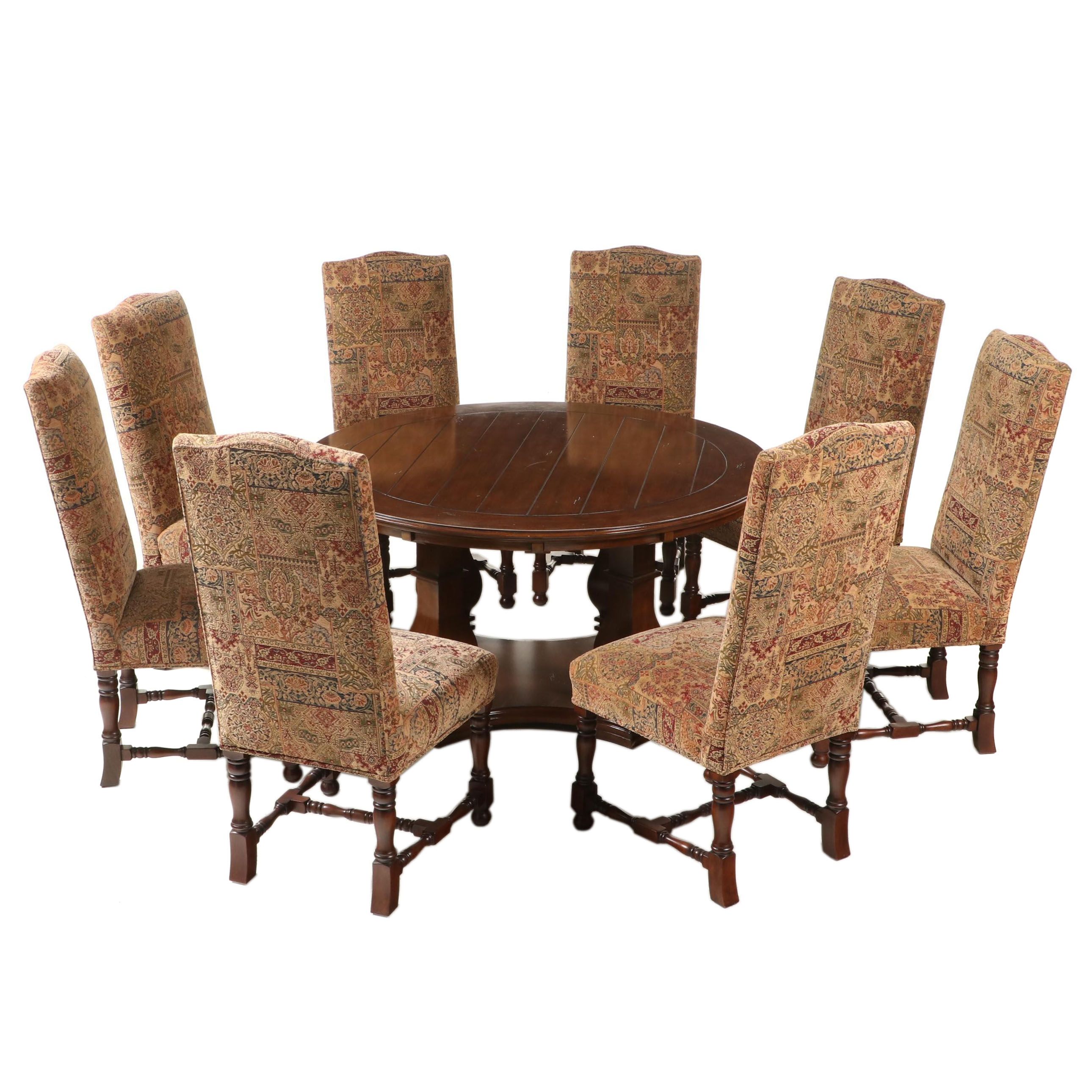 Fremarc Designs, Radial-Leafed Dining Table and Eight Upholstered Chairs