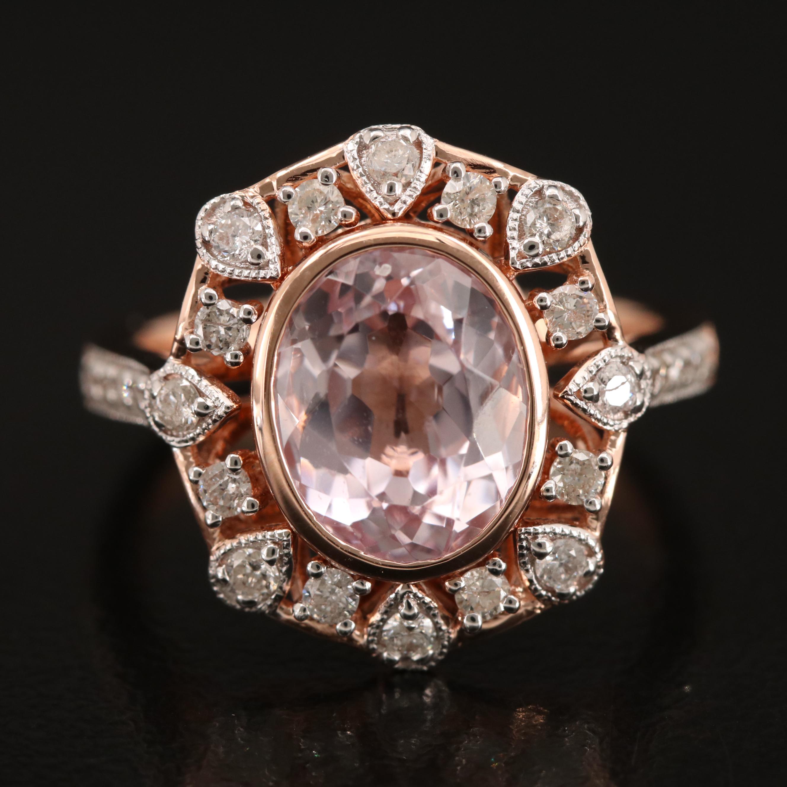 Oscar Friedman 14K Rose Gold Morganite and Diamond Ring