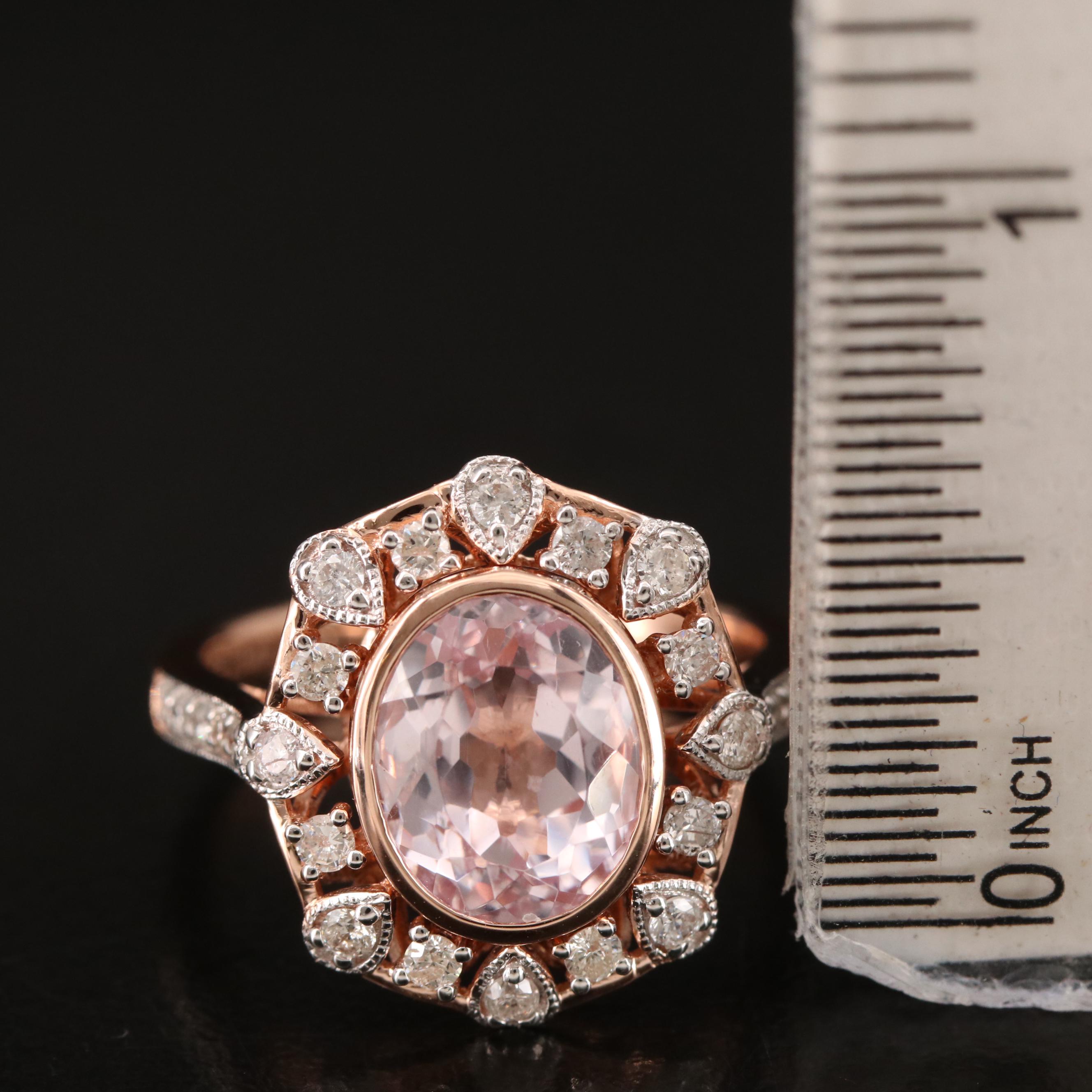 Oscar Friedman 14K Rose Gold Morganite and Diamond Ring