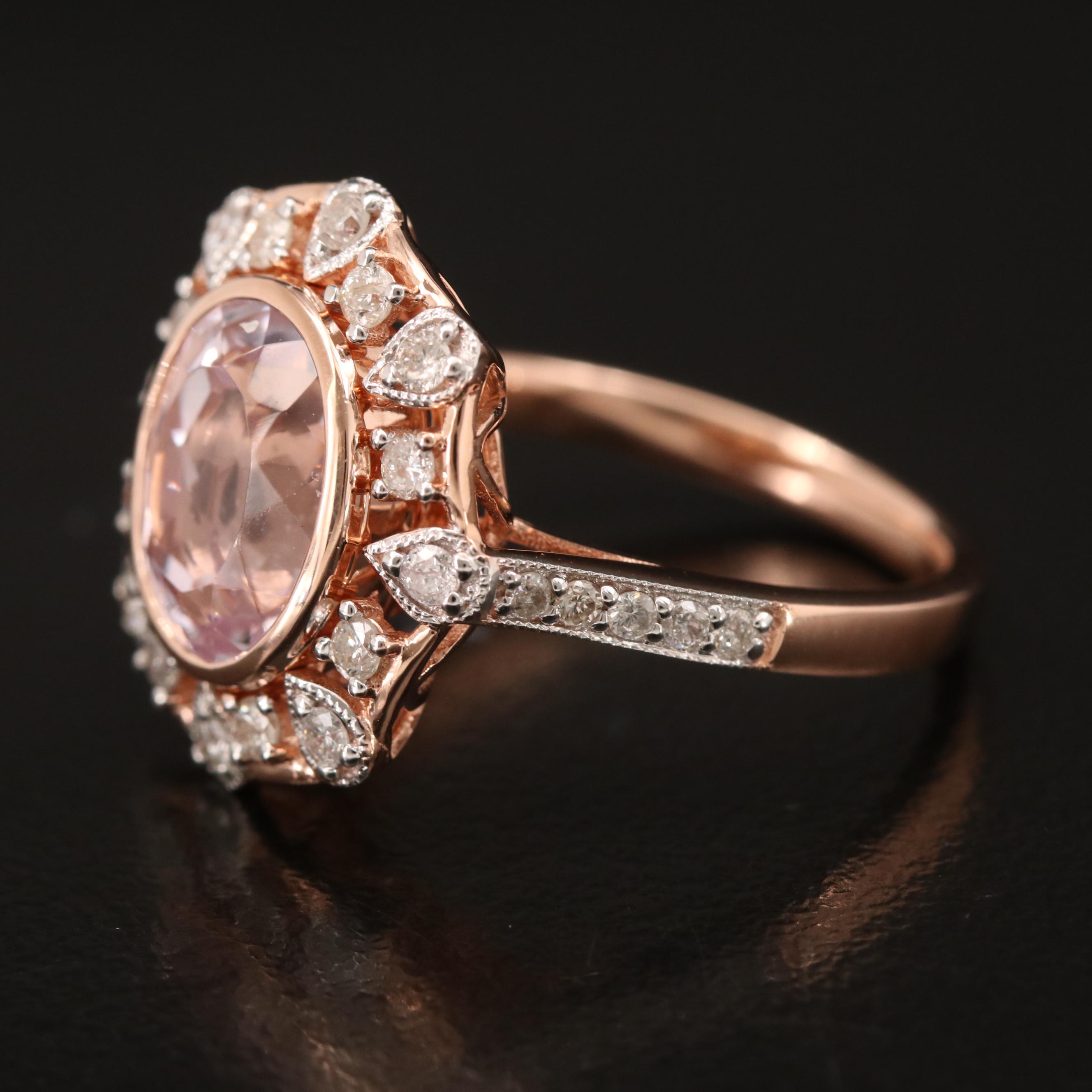 Oscar Friedman 14K Rose Gold Morganite and Diamond Ring