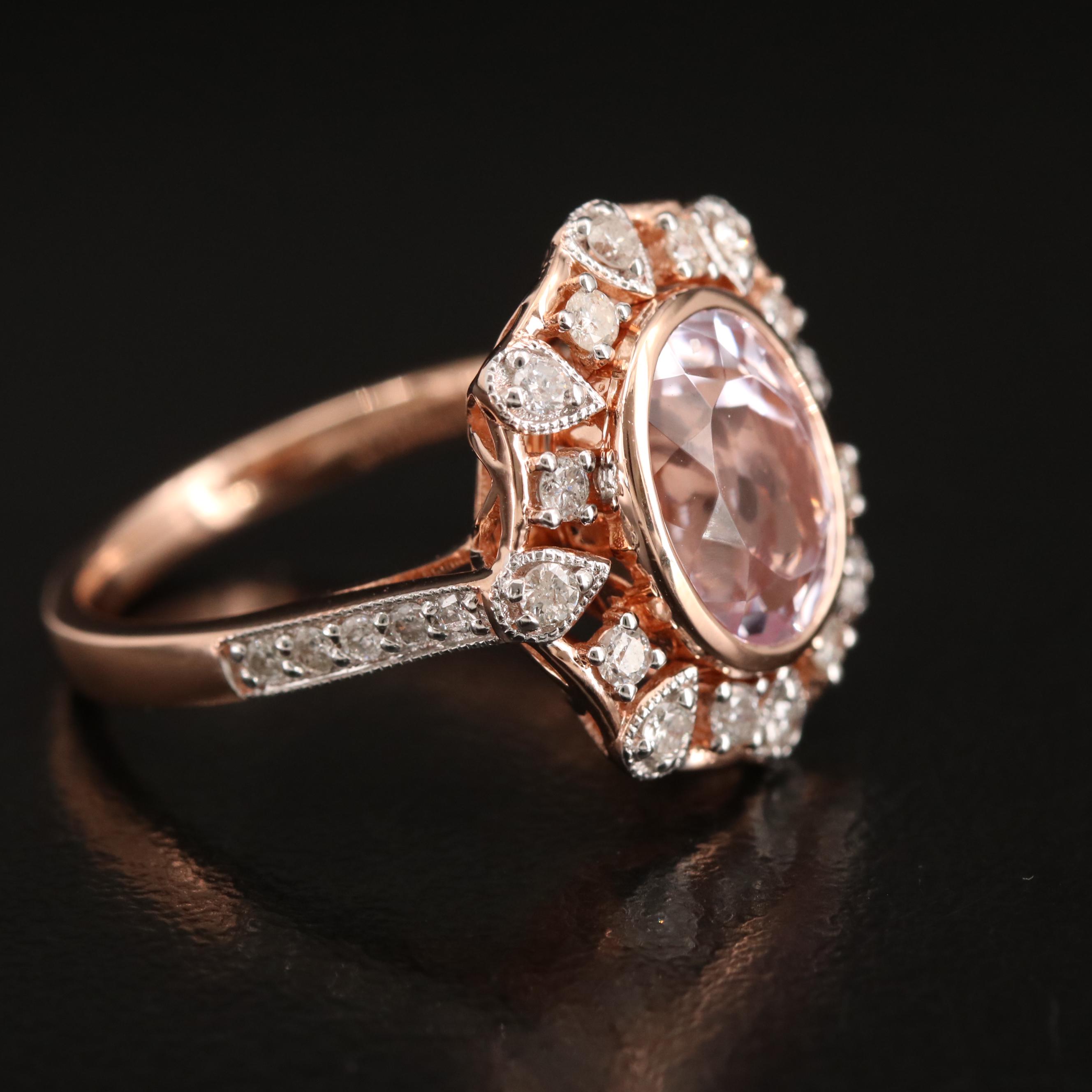 Oscar Friedman 14K Rose Gold Morganite and Diamond Ring