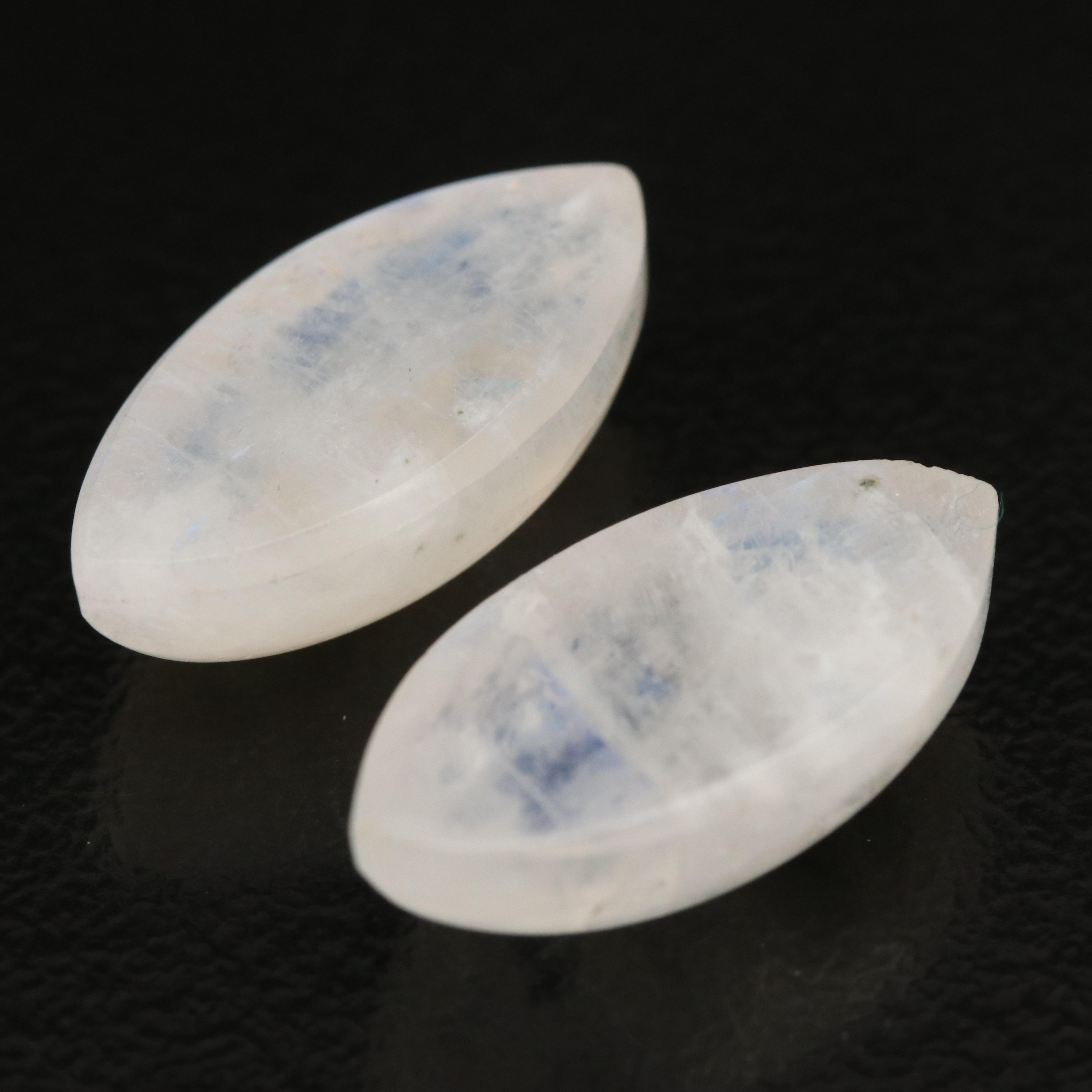 Loose Matched Pair of Rainbow Moonstone Cabochons
