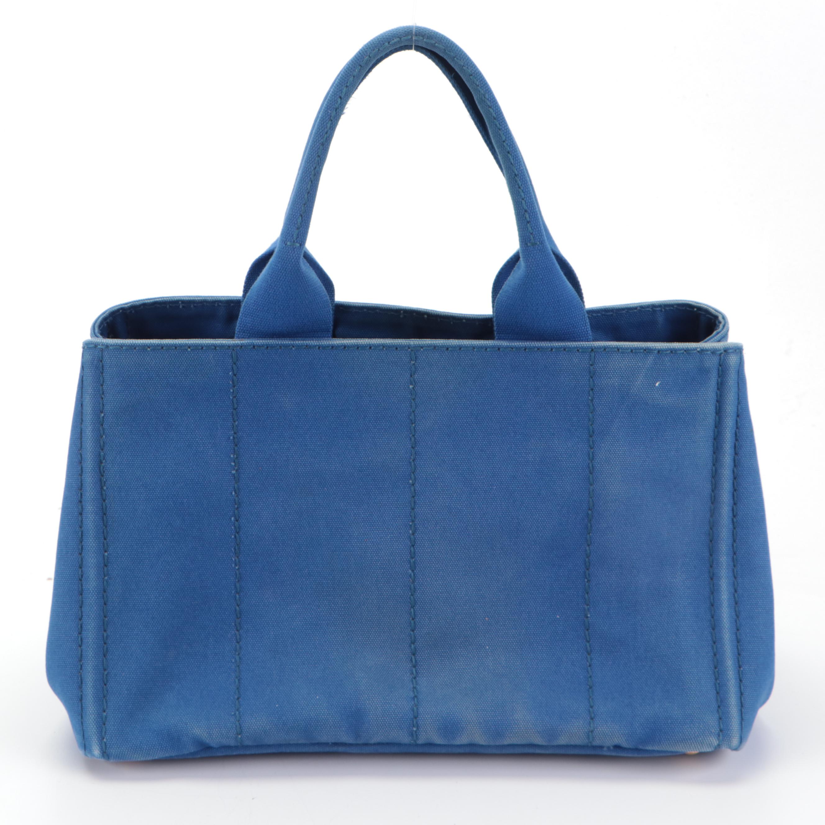 Prada Canapa Canvas Logo-Print Medium Tote Bag in Blue