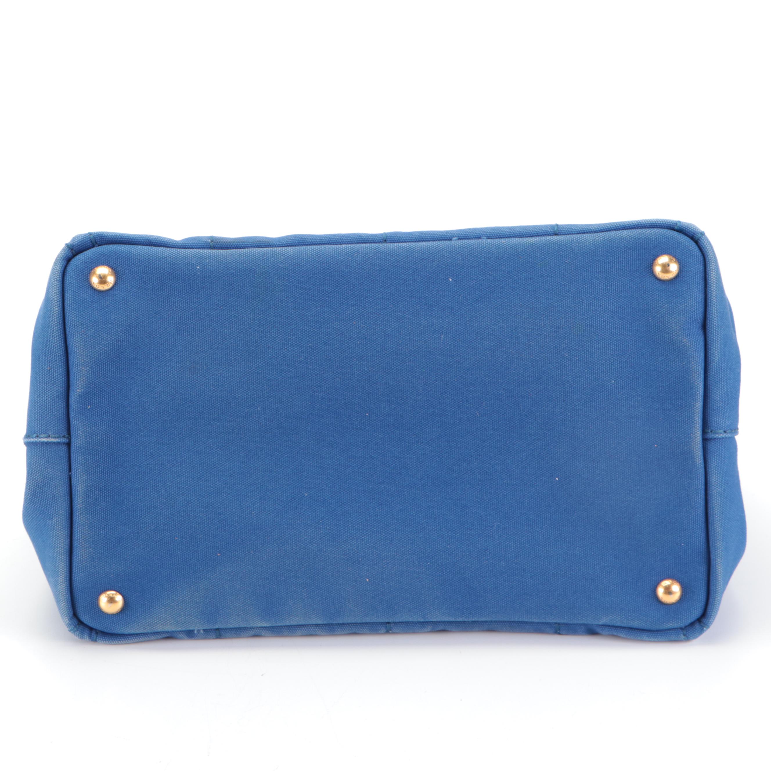 Prada Canapa Canvas Logo-Print Medium Tote Bag in Blue