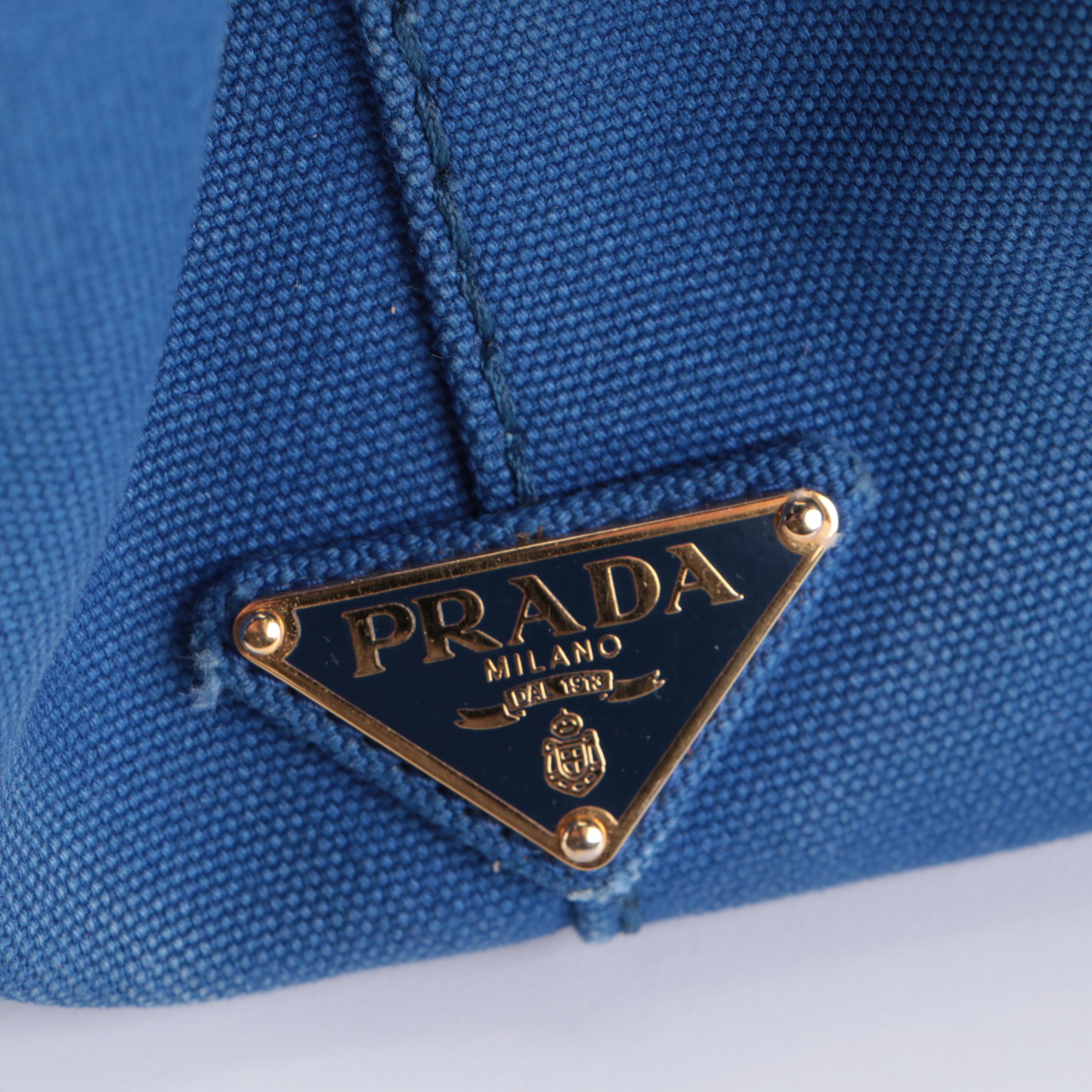 Prada Canapa Canvas Logo-Print Medium Tote Bag in Blue