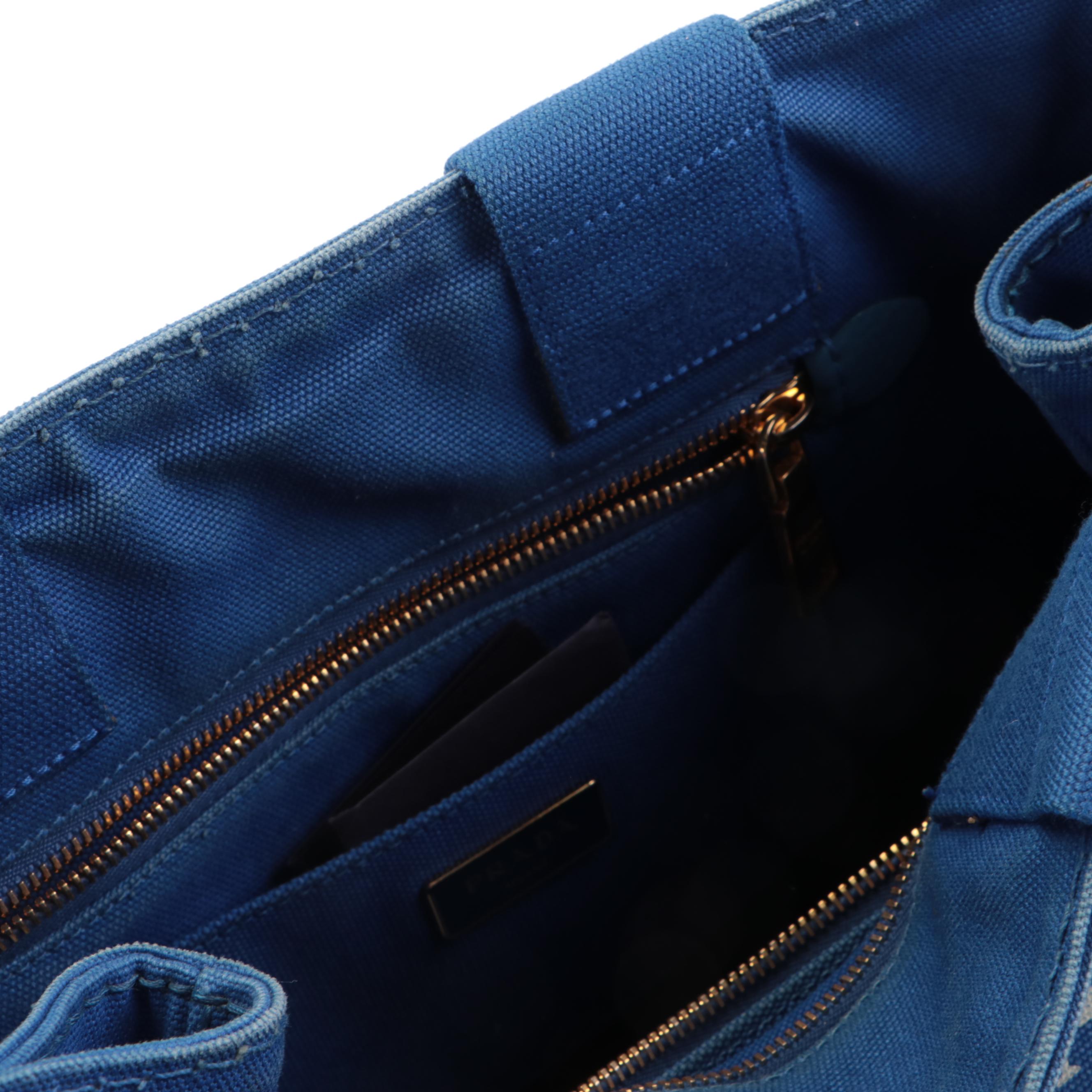 Prada Canapa Canvas Logo-Print Medium Tote Bag in Blue