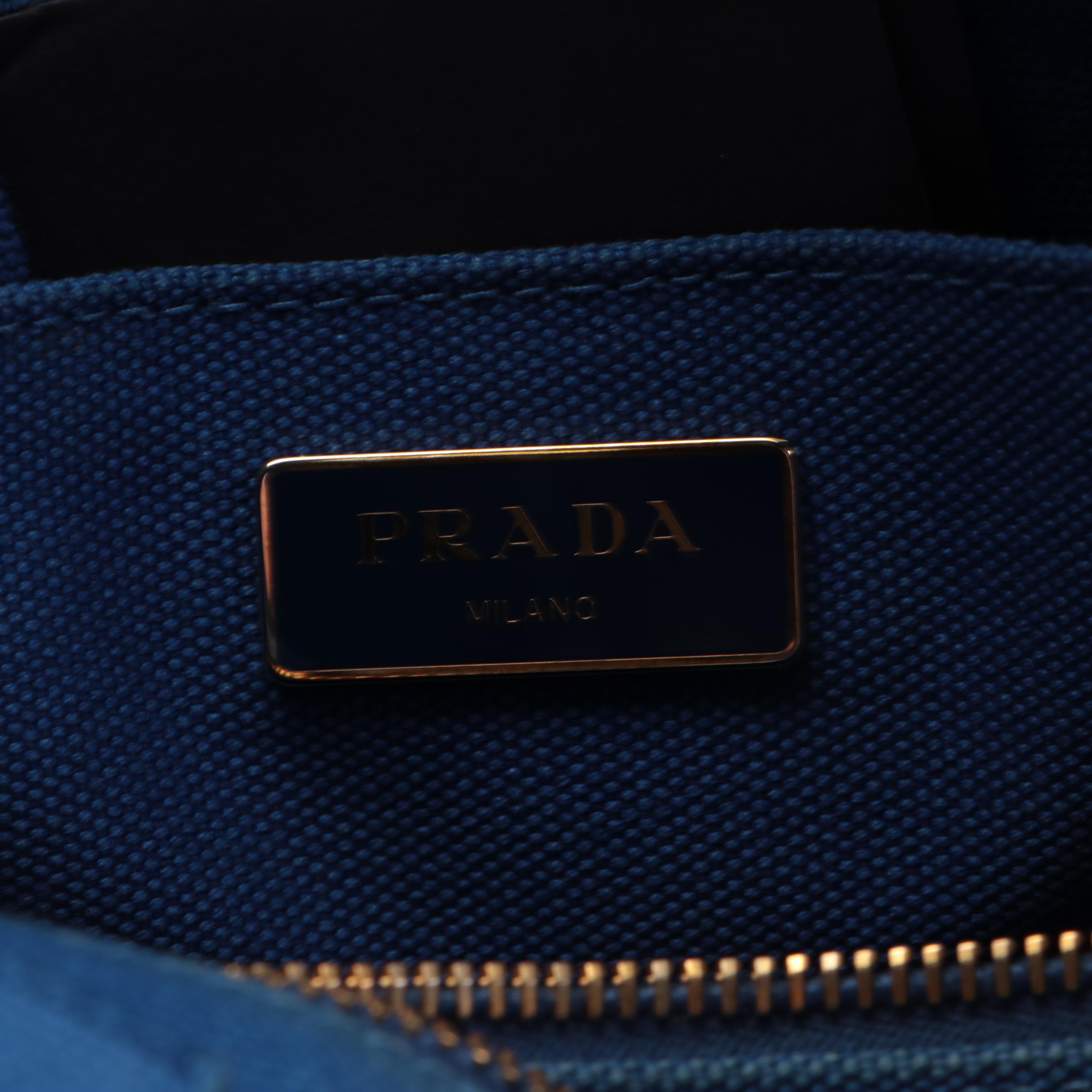 Prada Canapa Canvas Logo-Print Medium Tote Bag in Blue
