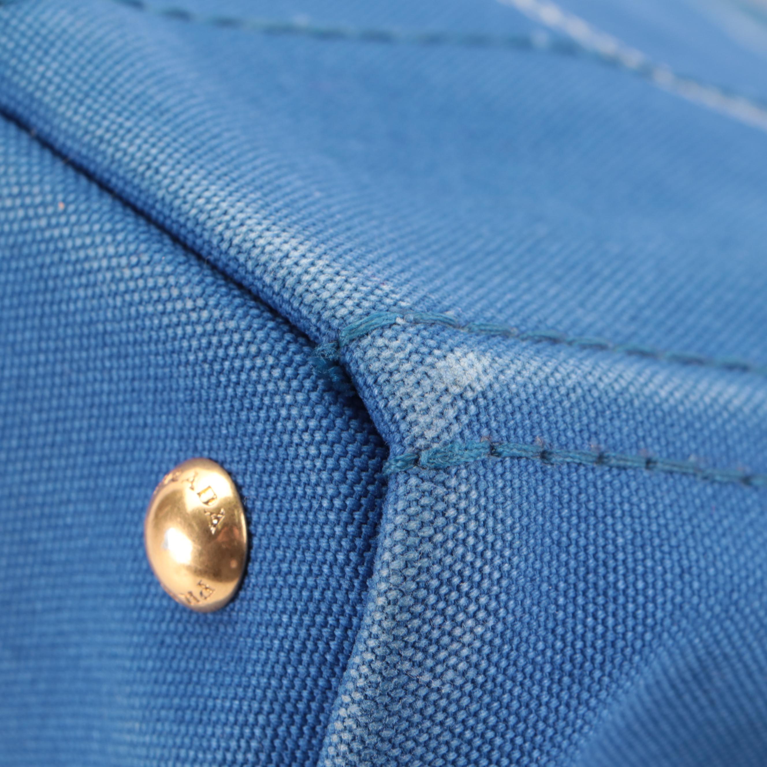 Prada Canapa Canvas Logo-Print Medium Tote Bag in Blue