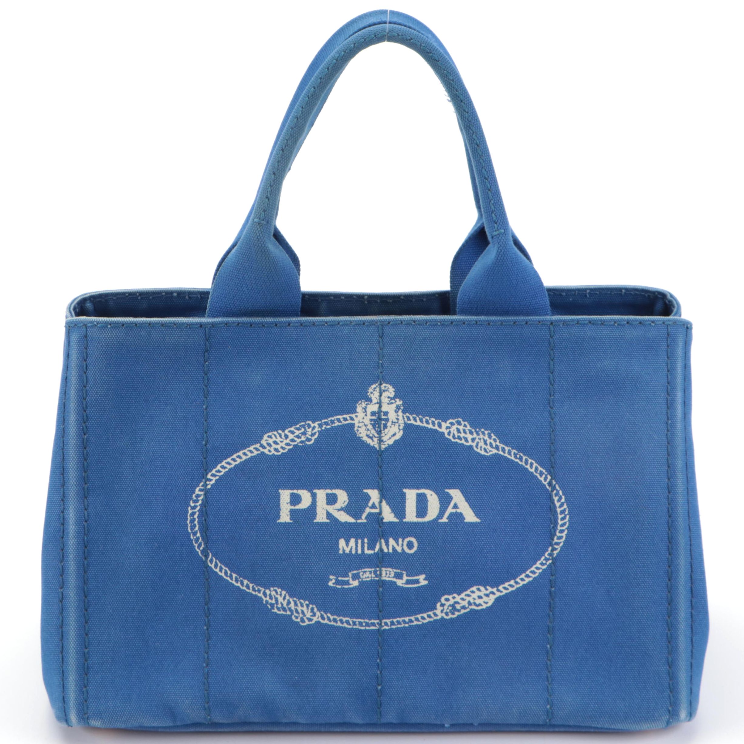 Prada Canapa Canvas Logo-Print Medium Tote Bag in Blue