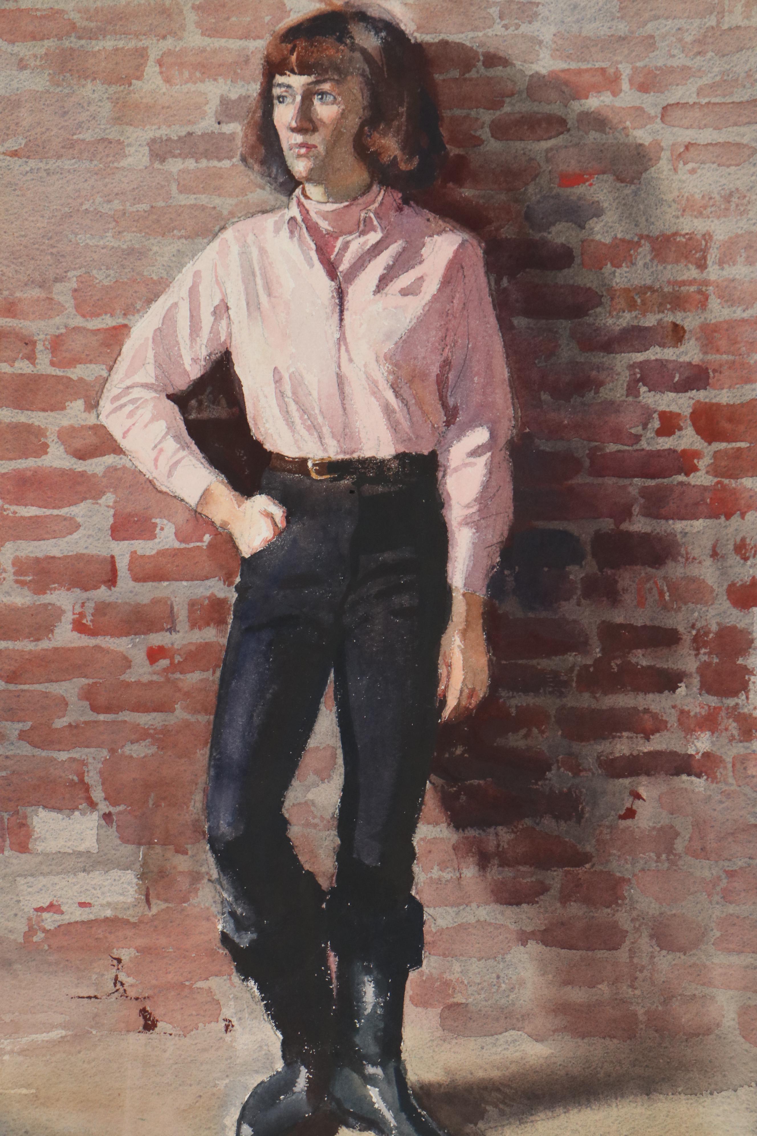 Edmond J. Fitzgerald Portrait Watercolor Painting of Young Woman