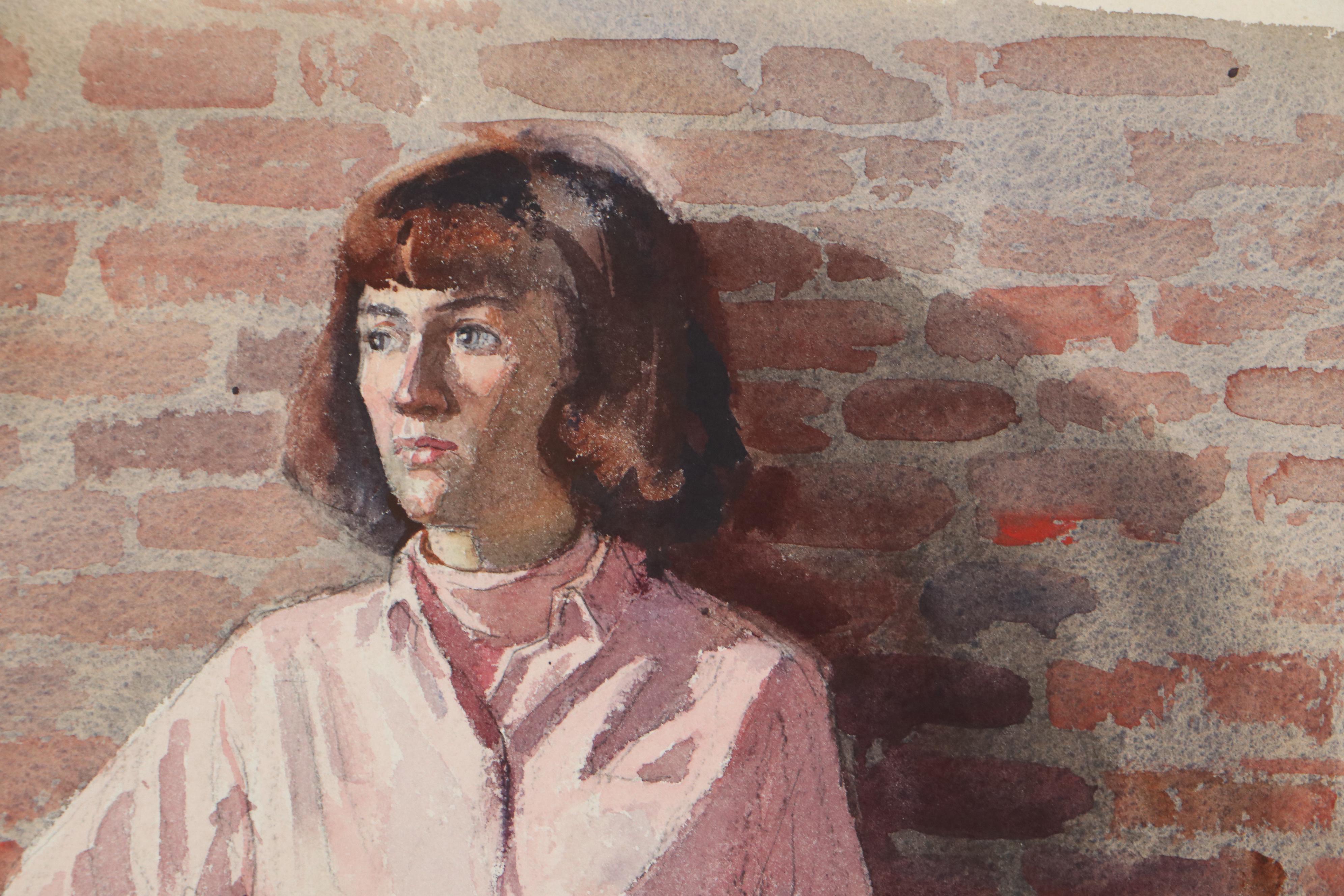 Edmond J. Fitzgerald Portrait Watercolor Painting of Young Woman