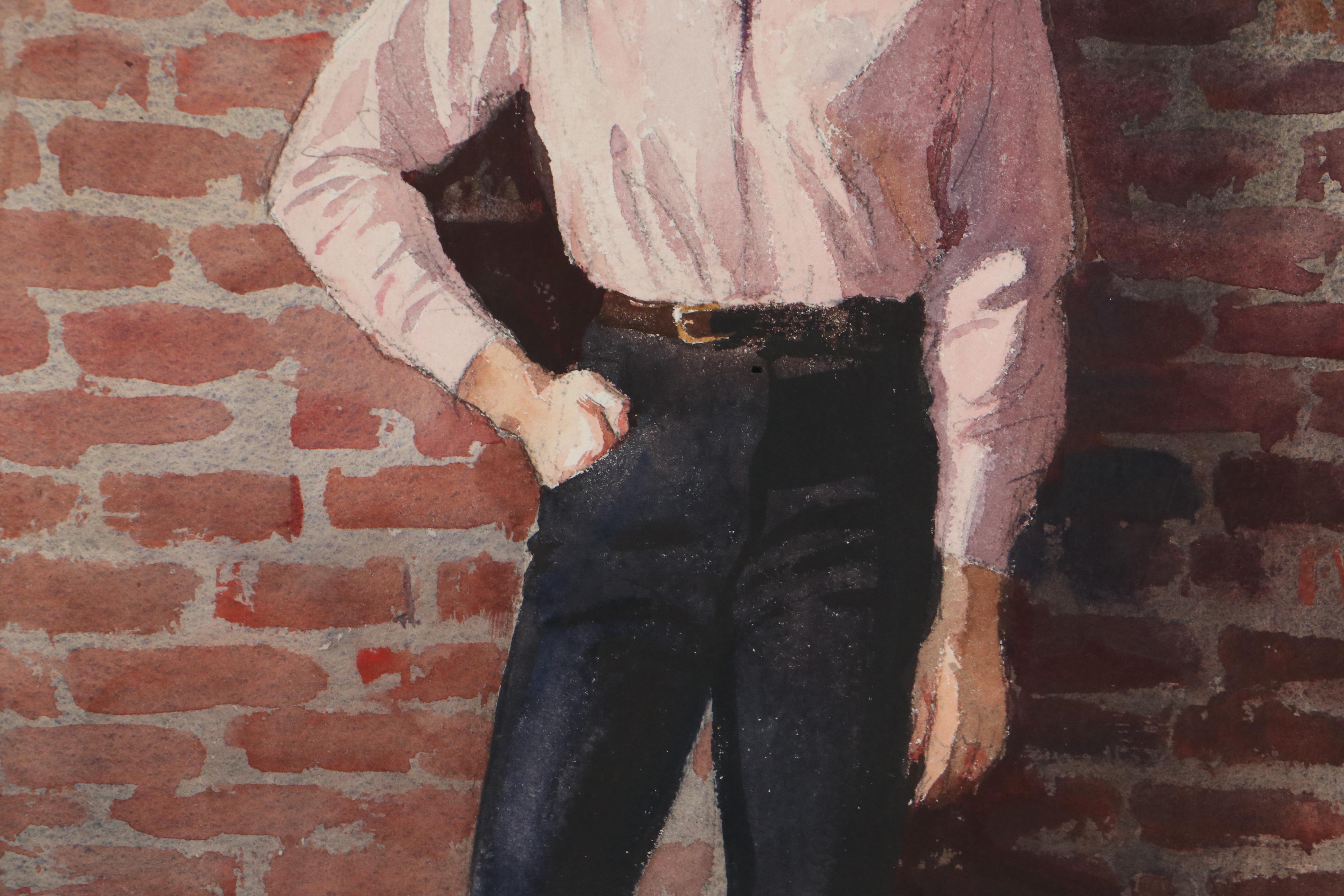 Edmond J. Fitzgerald Portrait Watercolor Painting of Young Woman