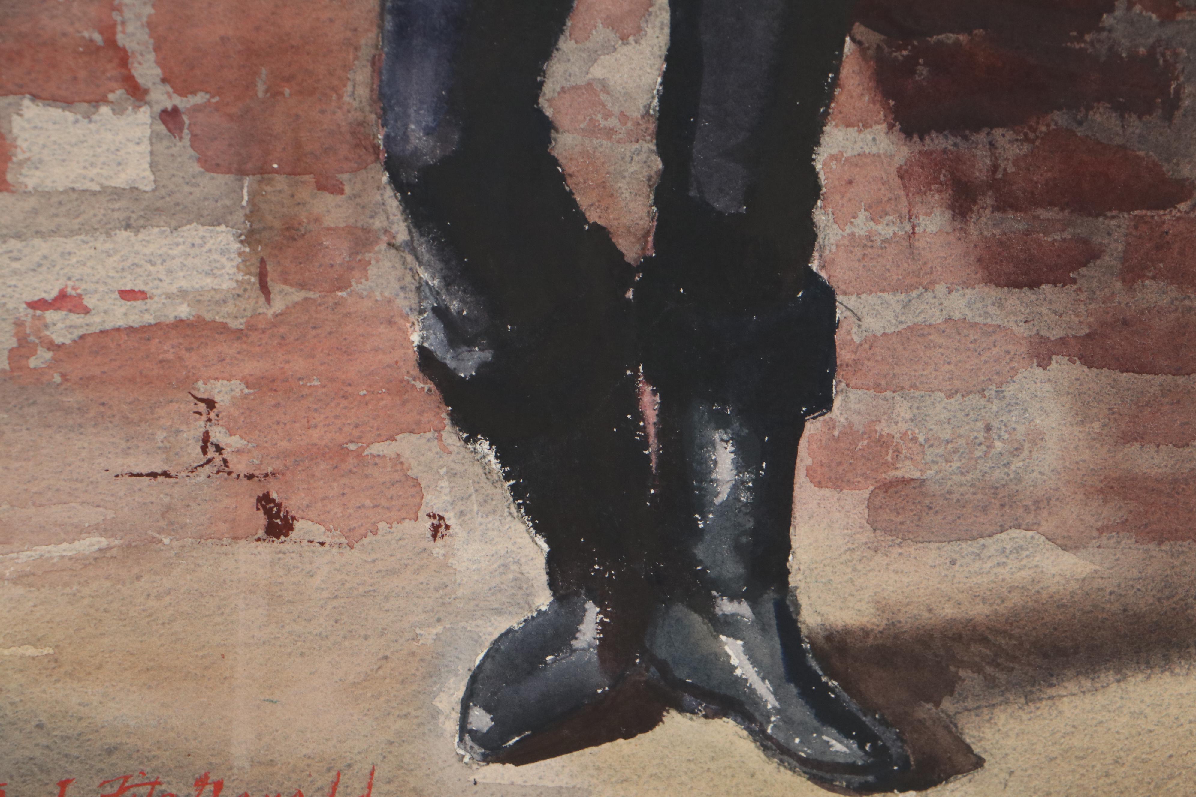 Edmond J. Fitzgerald Portrait Watercolor Painting of Young Woman