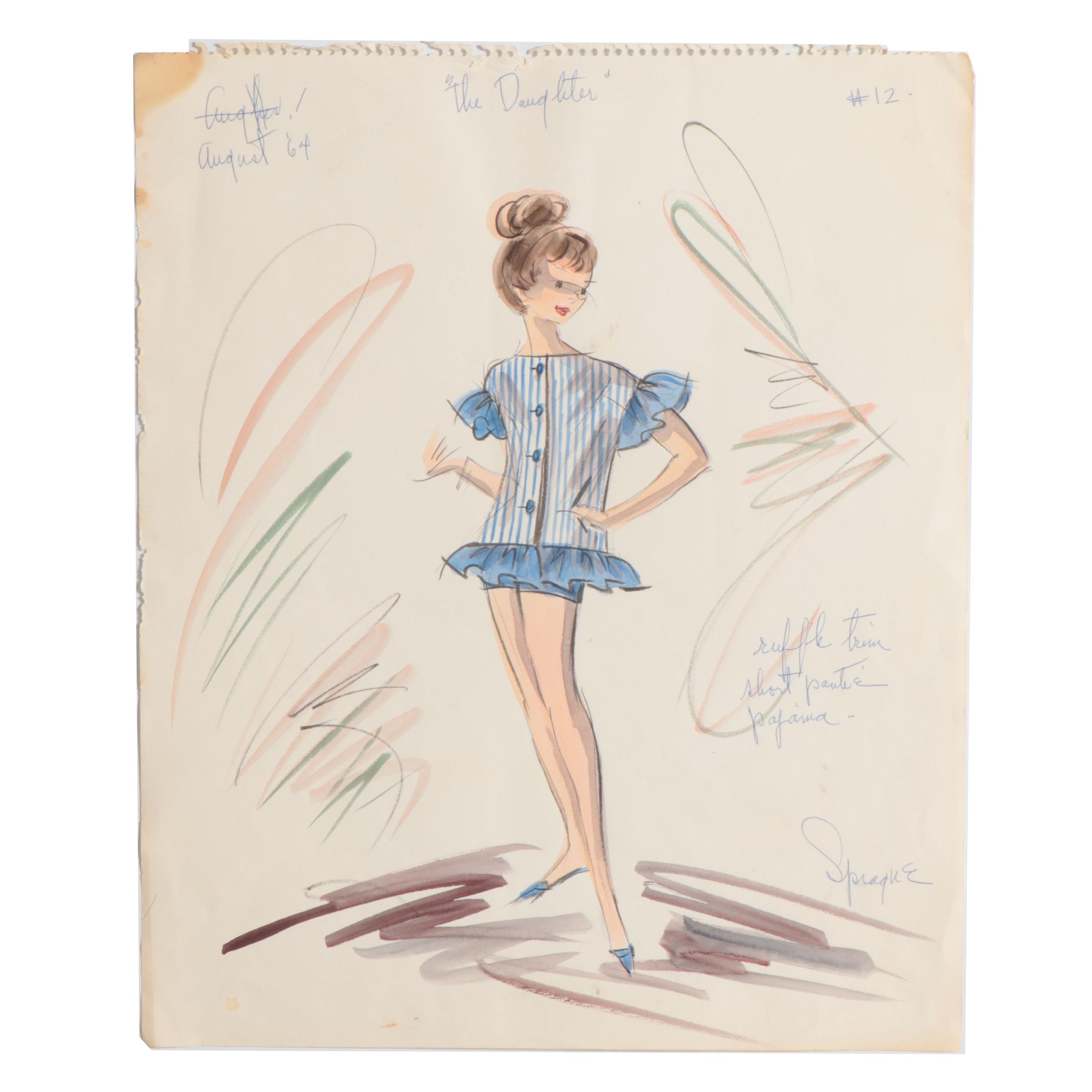 Grace Sprague Watercolor Fashion Illustration "The Daughter," 1964