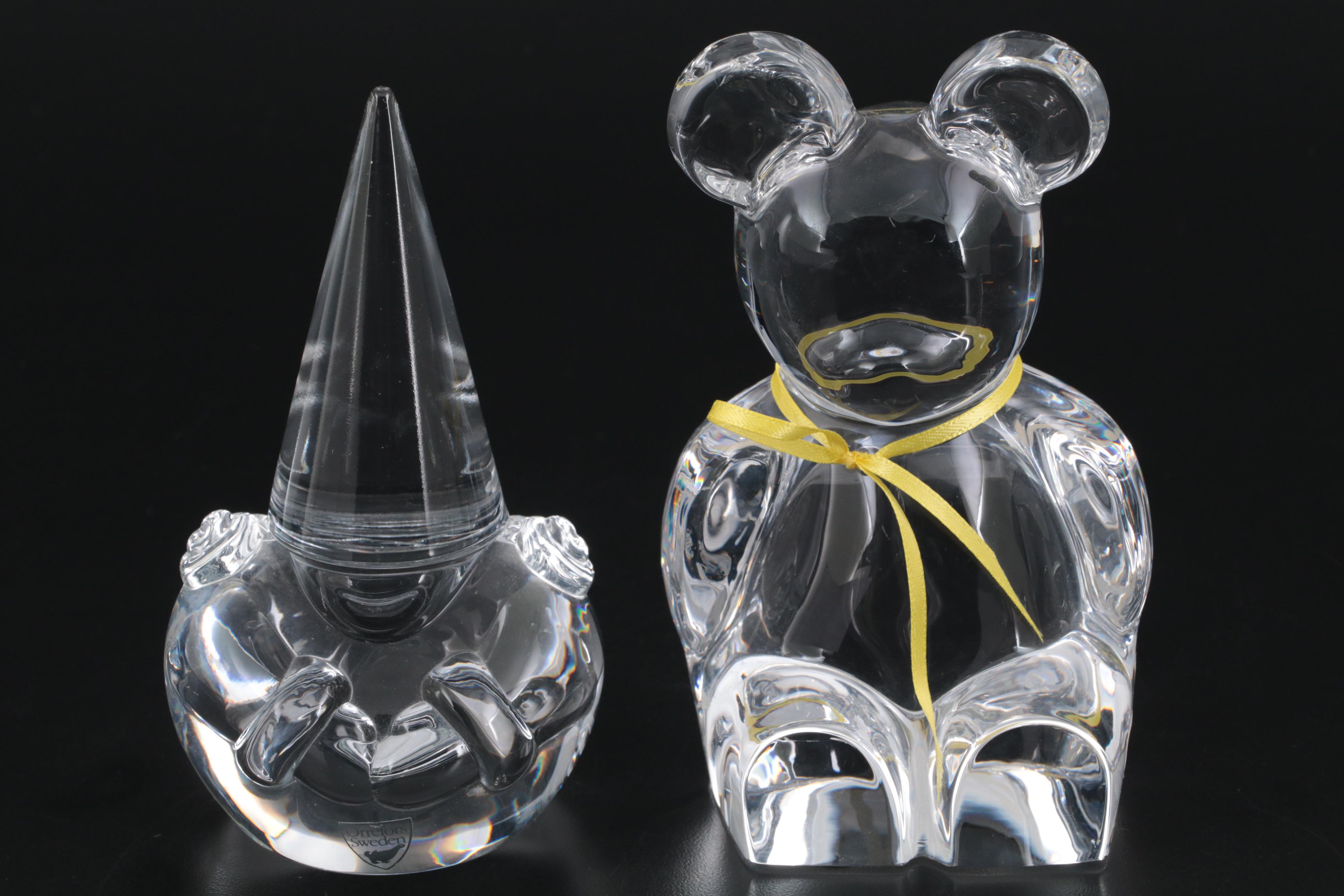Orrefors Crystal Clown and Bear with Fenton Bear and Other Figurines
