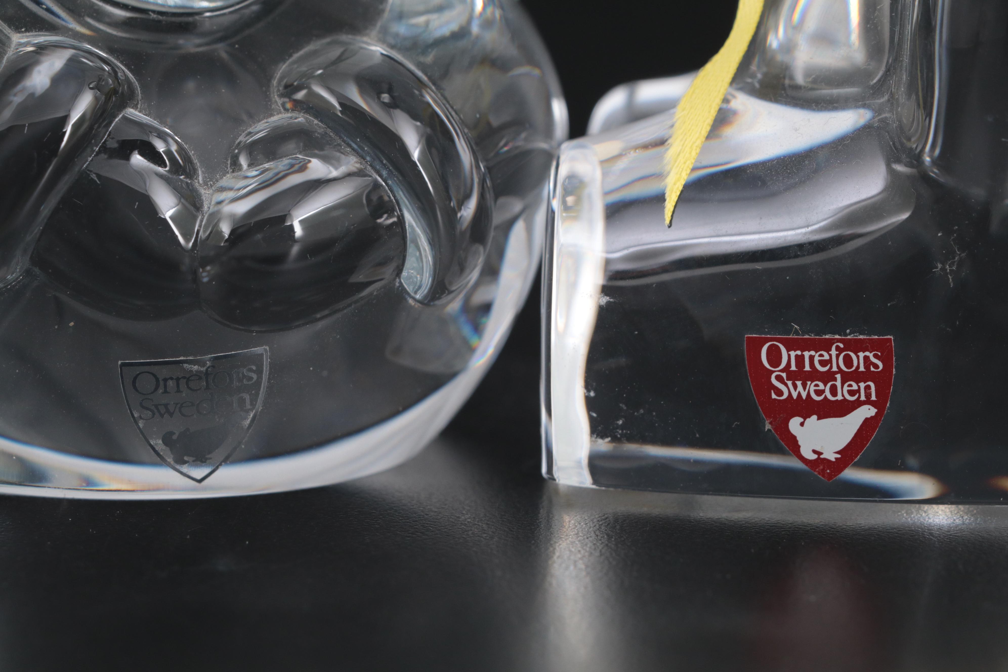 Orrefors Crystal Clown and Bear with Fenton Bear and Other Figurines